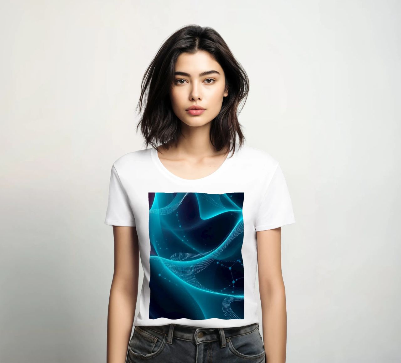 Lebendige digitale Wellen erzeugen abstrakte Muster und Tiefe Frauen T-Shirt von DesignDoodle