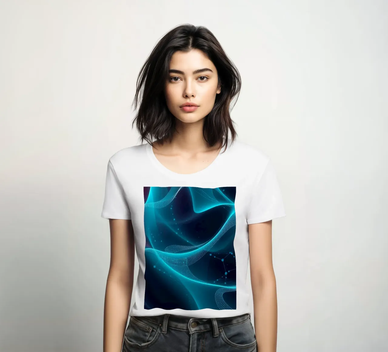 Vibrant digital waves create abstract patterns and depth women's fitted t-shirt by DesignDoodle