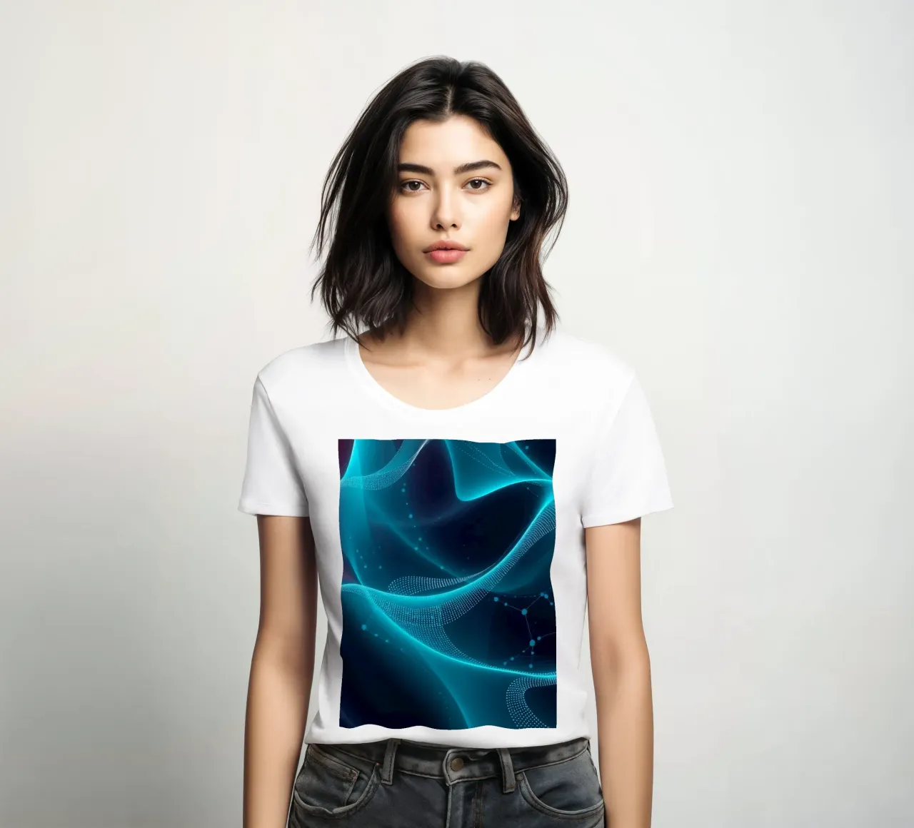 Des vagues numériques vibrantes créent des motifs abstraits et de la profondeur t-shirt ajusté pour femmes de DesignDoodle