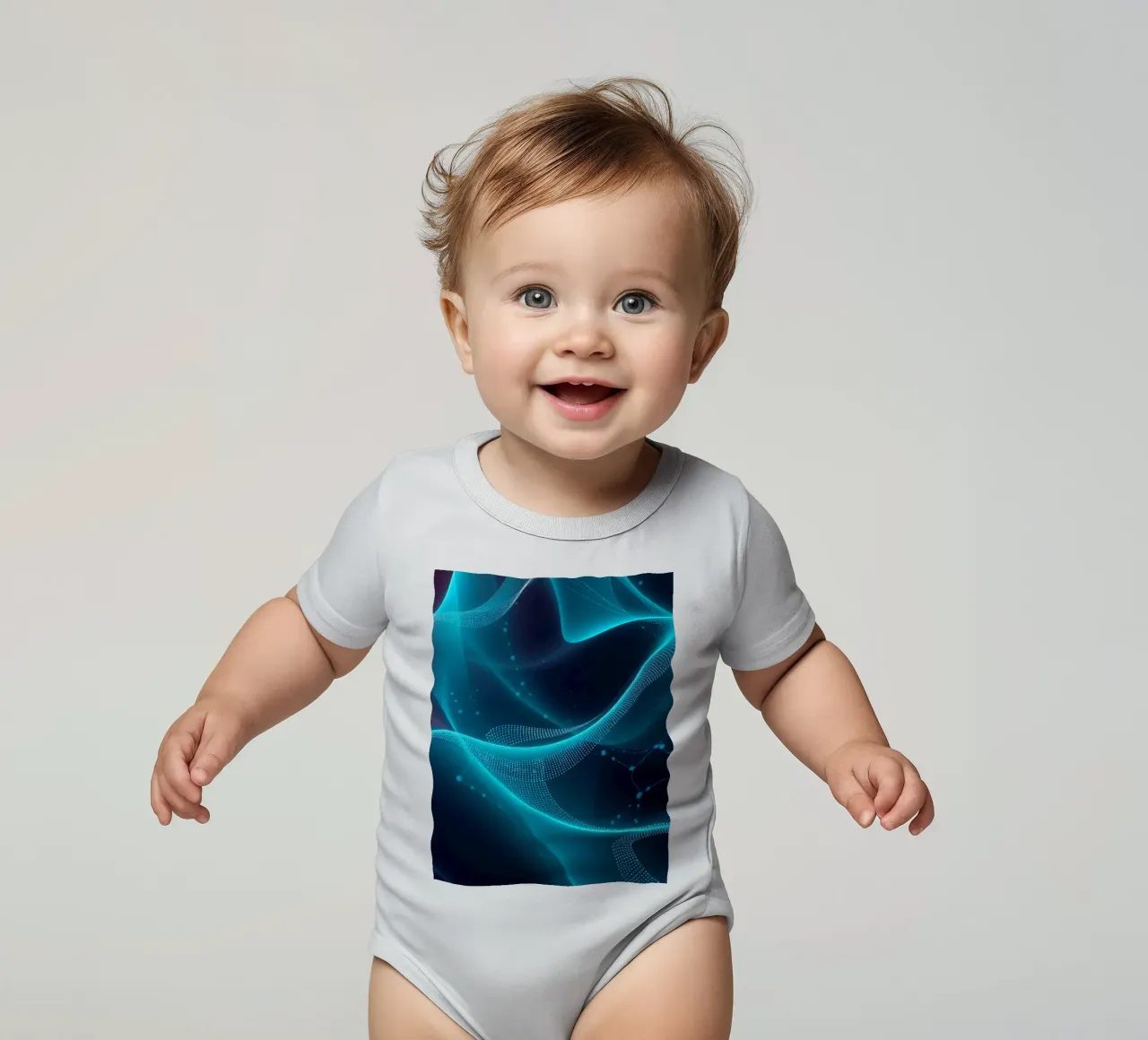 Vibrant digital waves create abstract patterns and depth short-sleeve baby romper by DesignDoodle