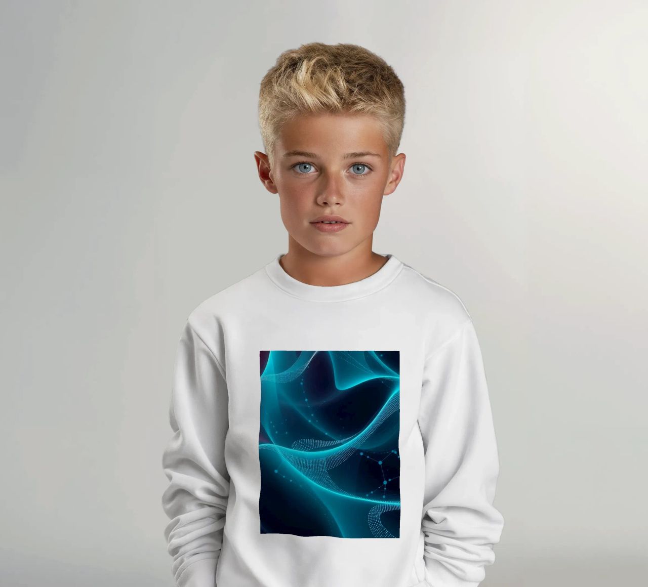 Vibrant digital waves create abstract patterns and depth kids sweatshirt by DesignDoodle