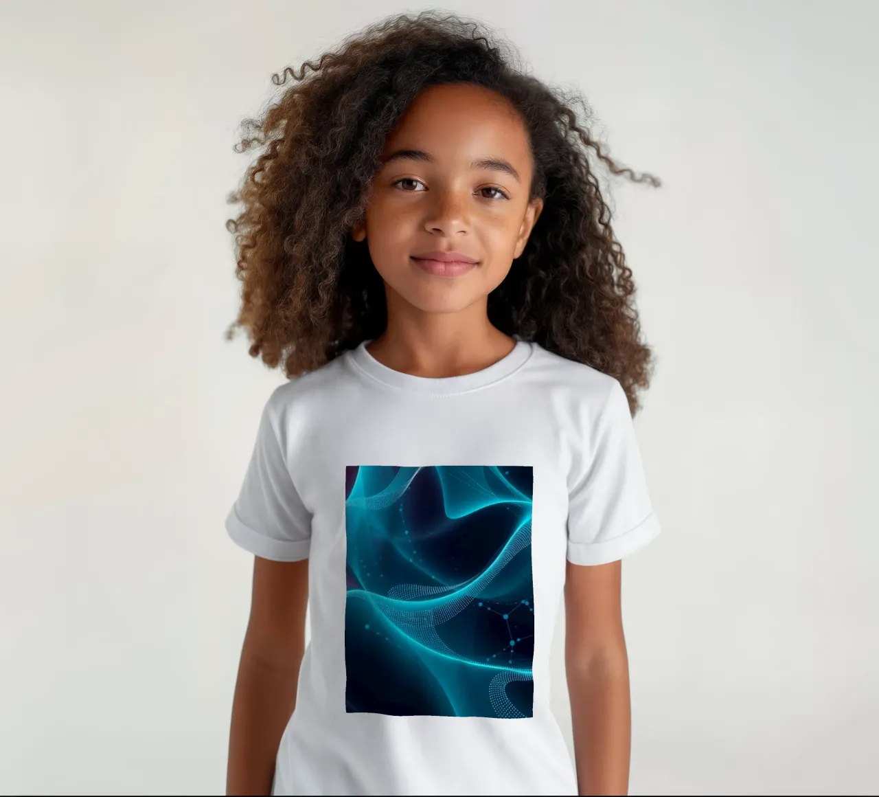 Vibrant digital waves create abstract patterns and depth kids t-shirt by DesignDoodle