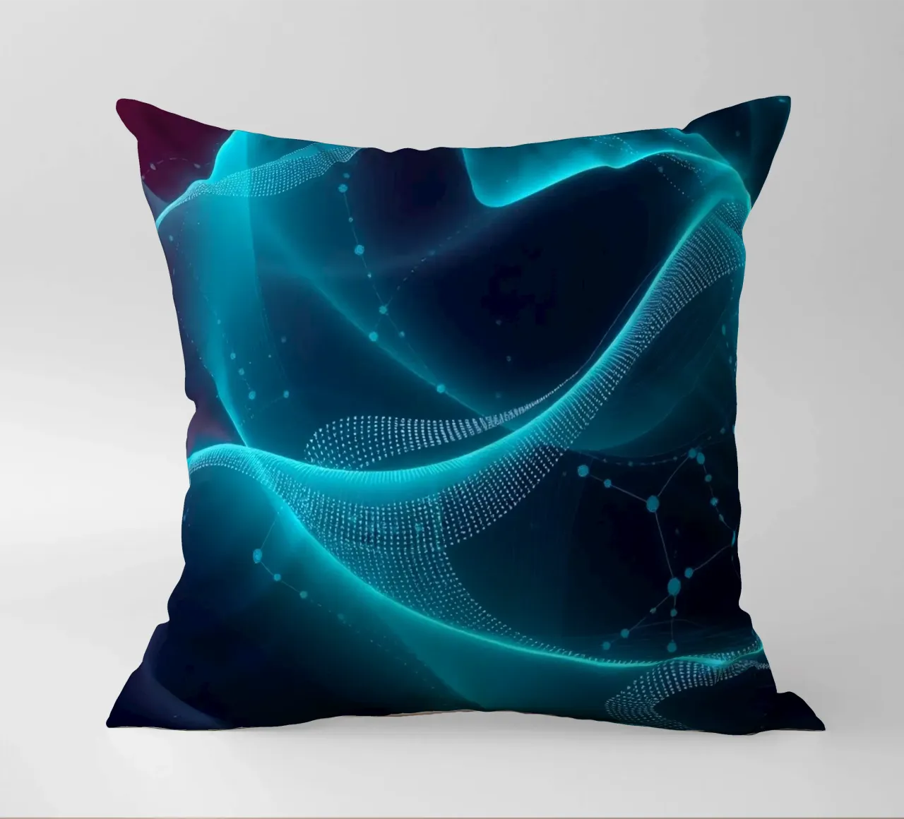 Vibrant digital waves create abstract patterns and depth decorative cushion by DesignDoodle