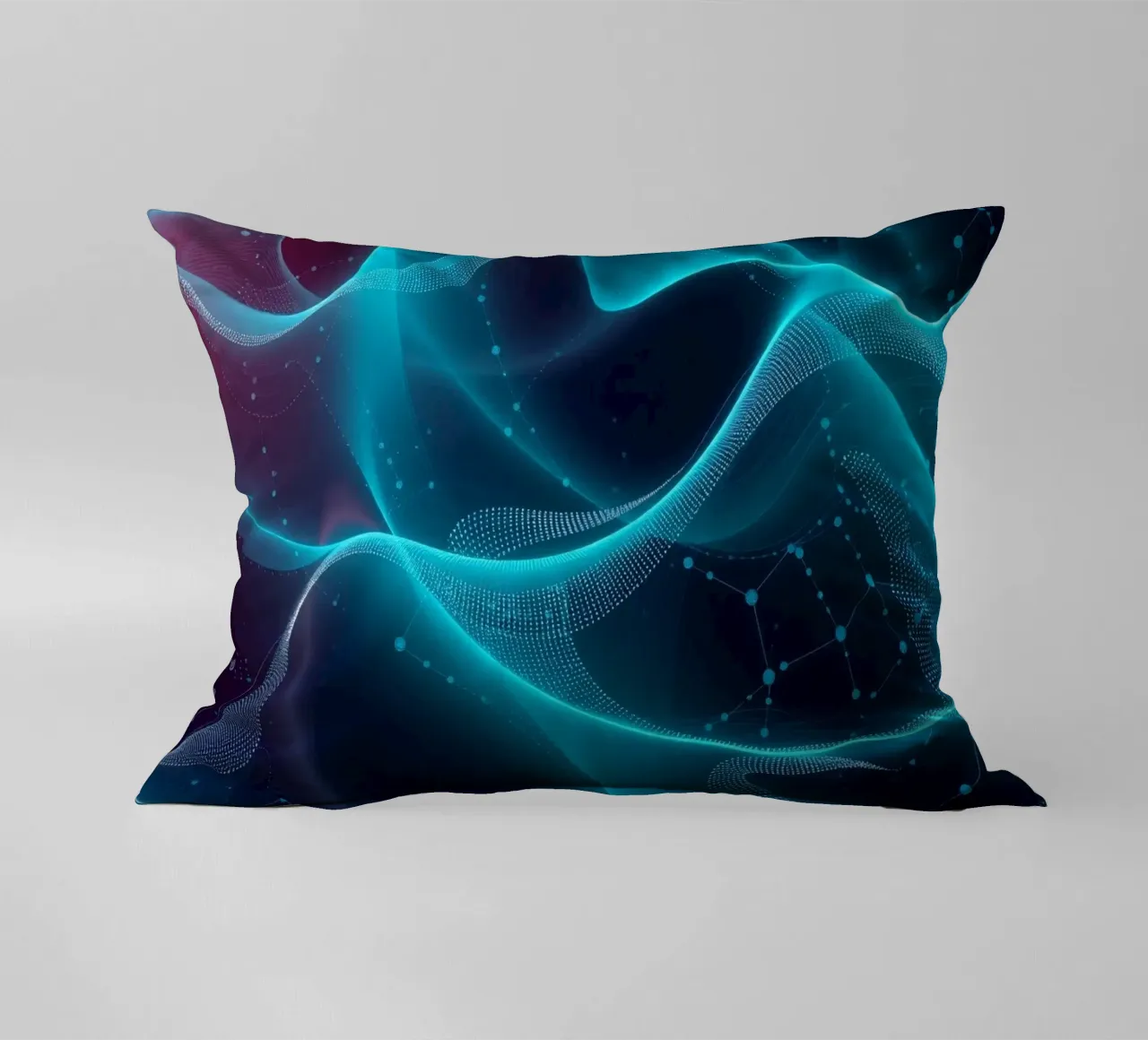 Vibrant digital waves create abstract patterns and depth decorative cushion by DesignDoodle