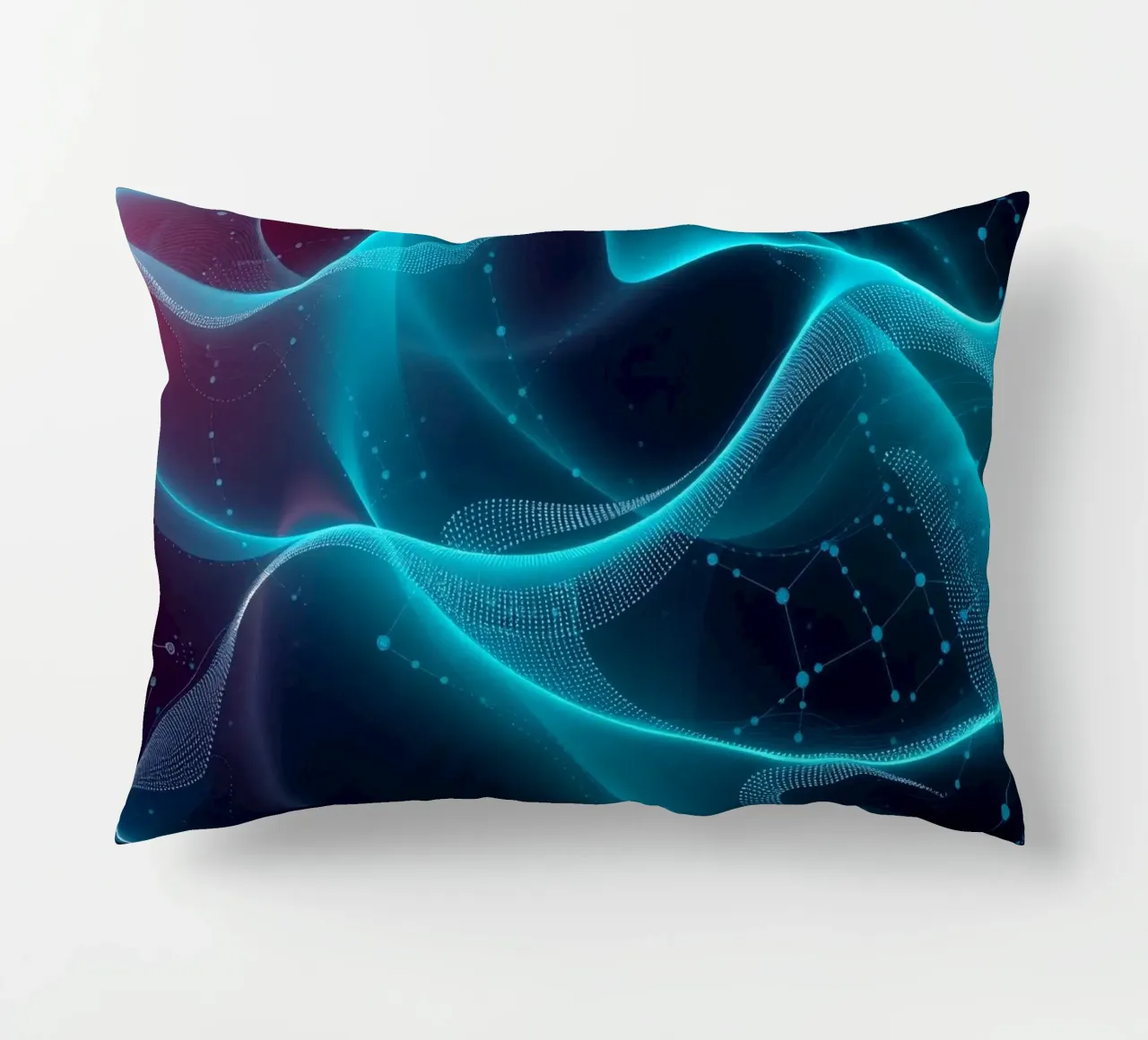 Vibrant digital waves create abstract patterns and depth decorative cushion by DesignDoodle