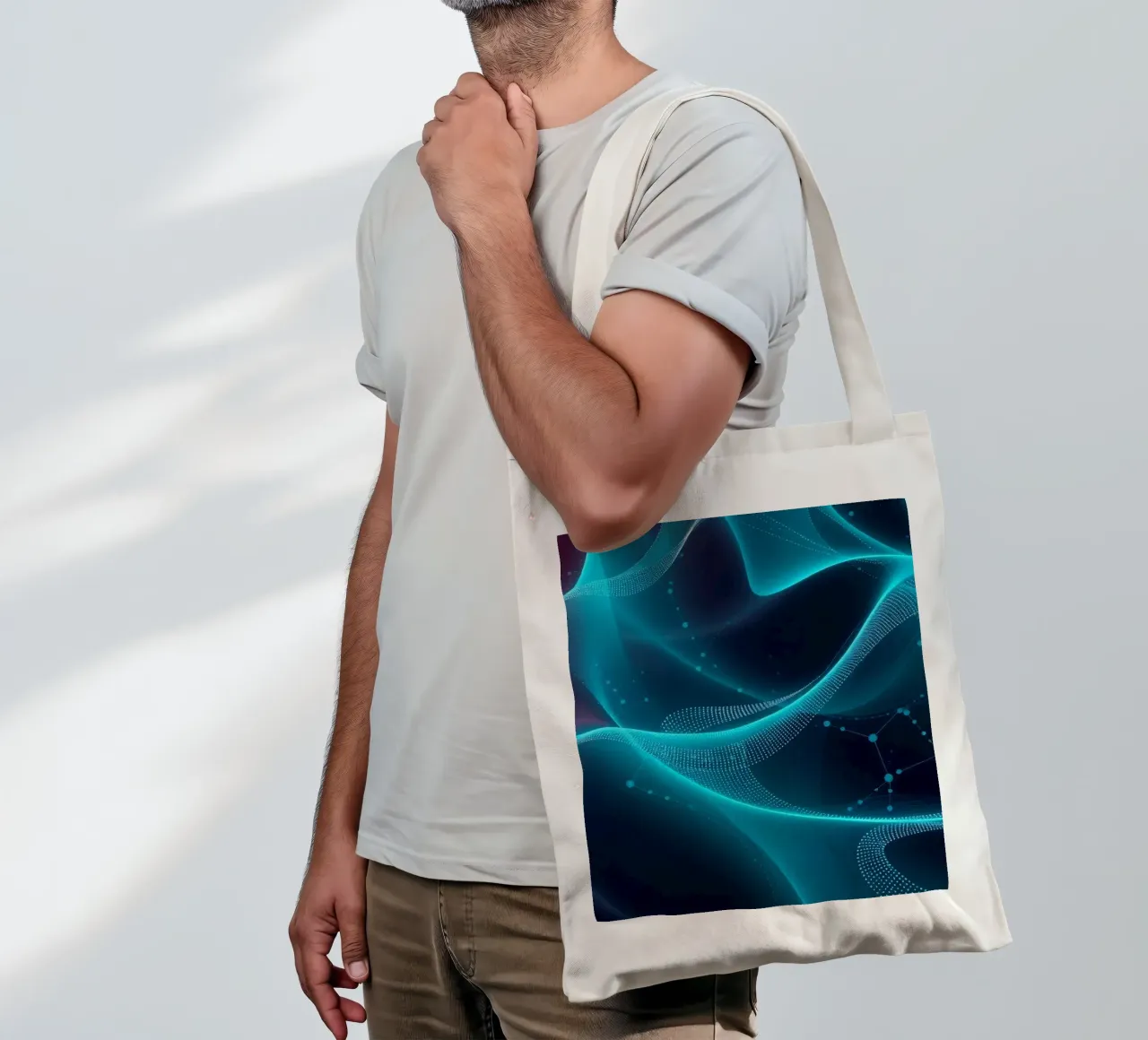 Vibrant digital waves create abstract patterns and depth tote bag by DesignDoodle
