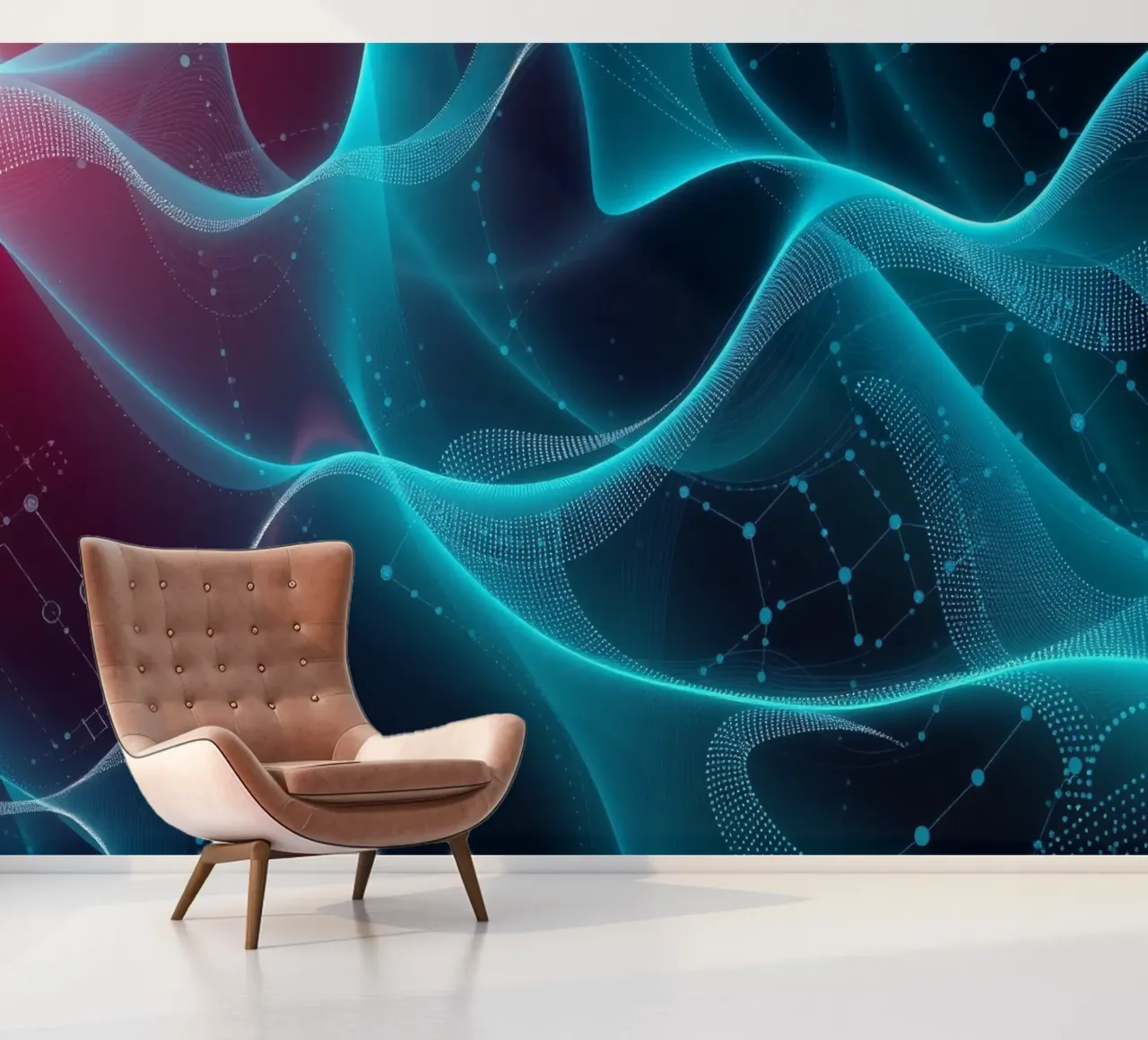 Vibrant digital waves create abstract patterns and depth photo wallpaper by DesignDoodle
