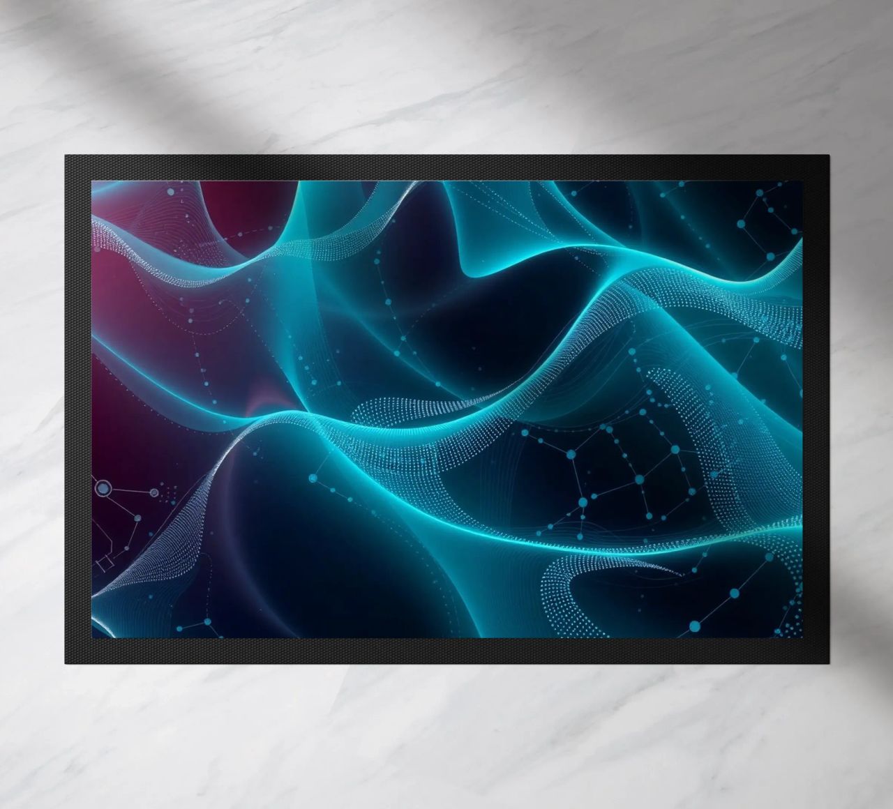 Vibrant digital waves create abstract patterns and depth doormat by DesignDoodle
