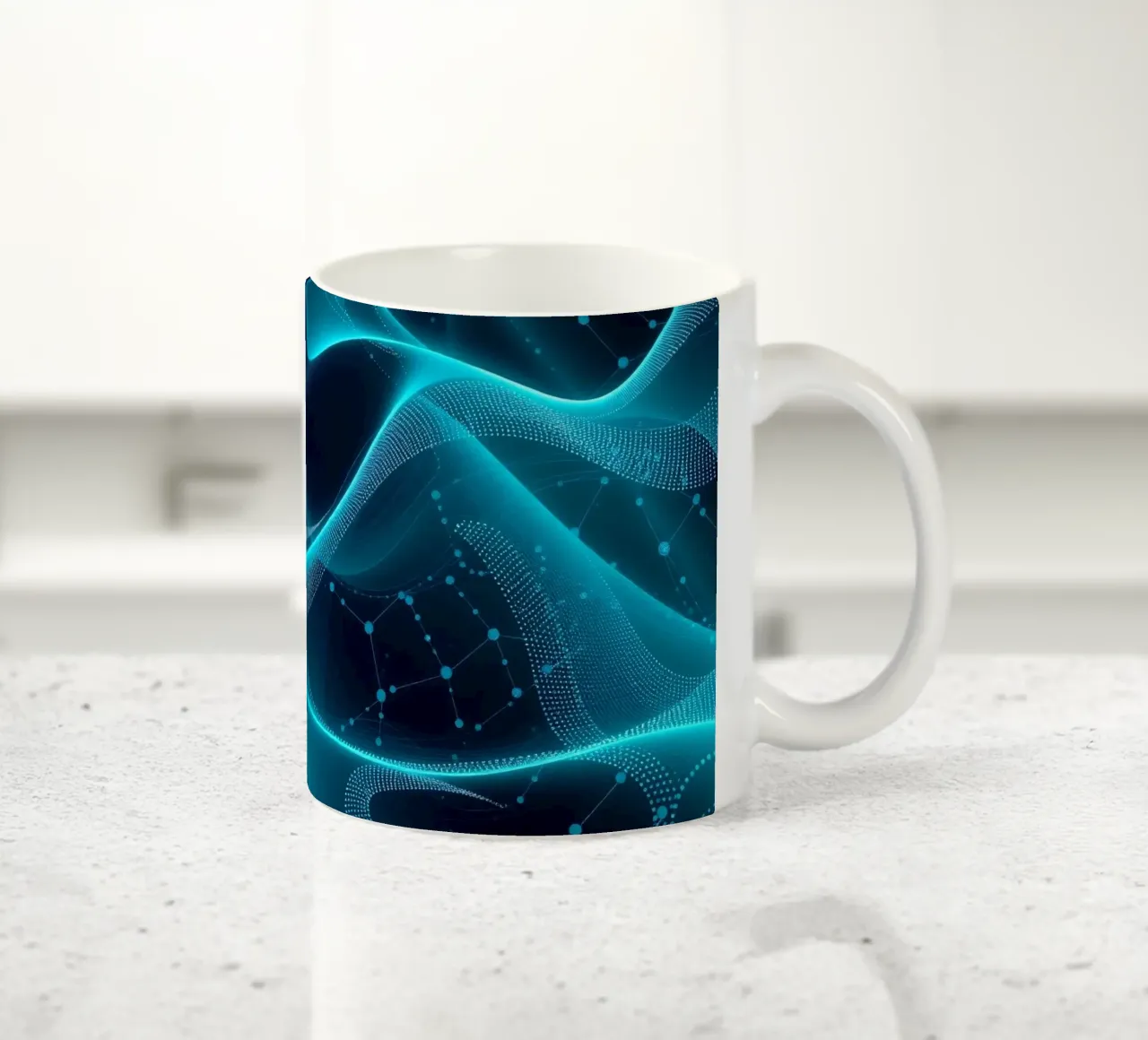 Vibrant digital waves create abstract patterns and depth ceramic mug by DesignDoodle