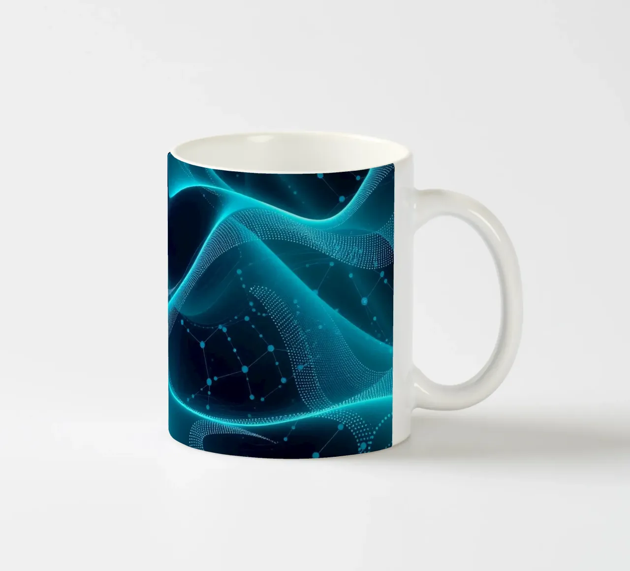 Vibrant digital waves create abstract patterns and depth ceramic mug by DesignDoodle