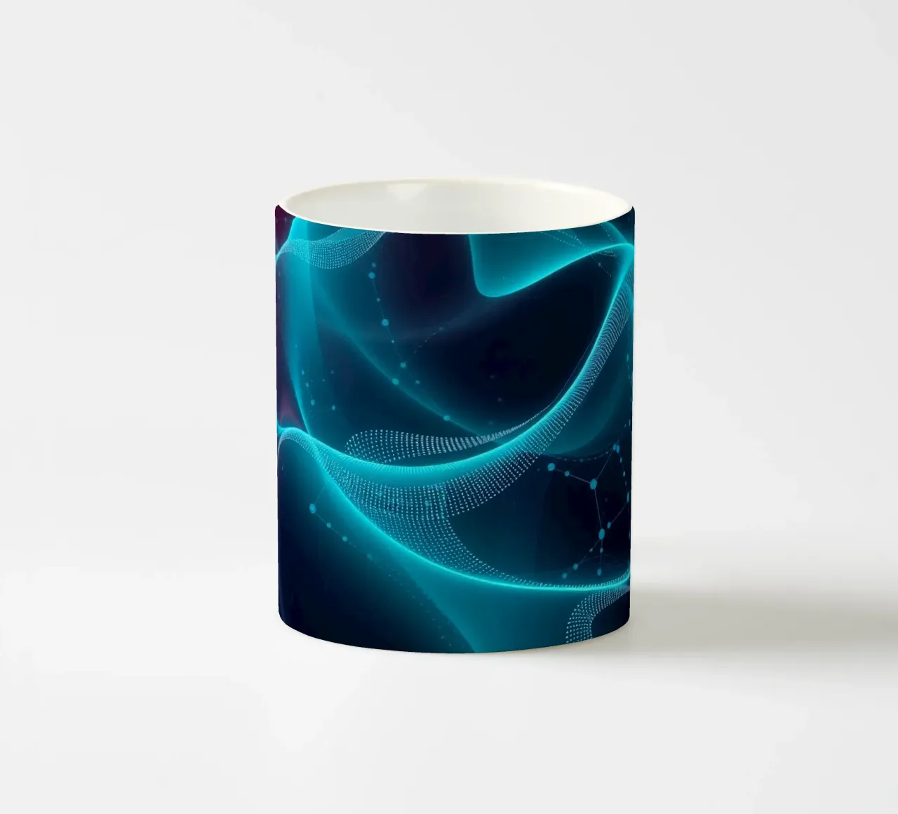 Vibrant digital waves create abstract patterns and depth ceramic mug by DesignDoodle