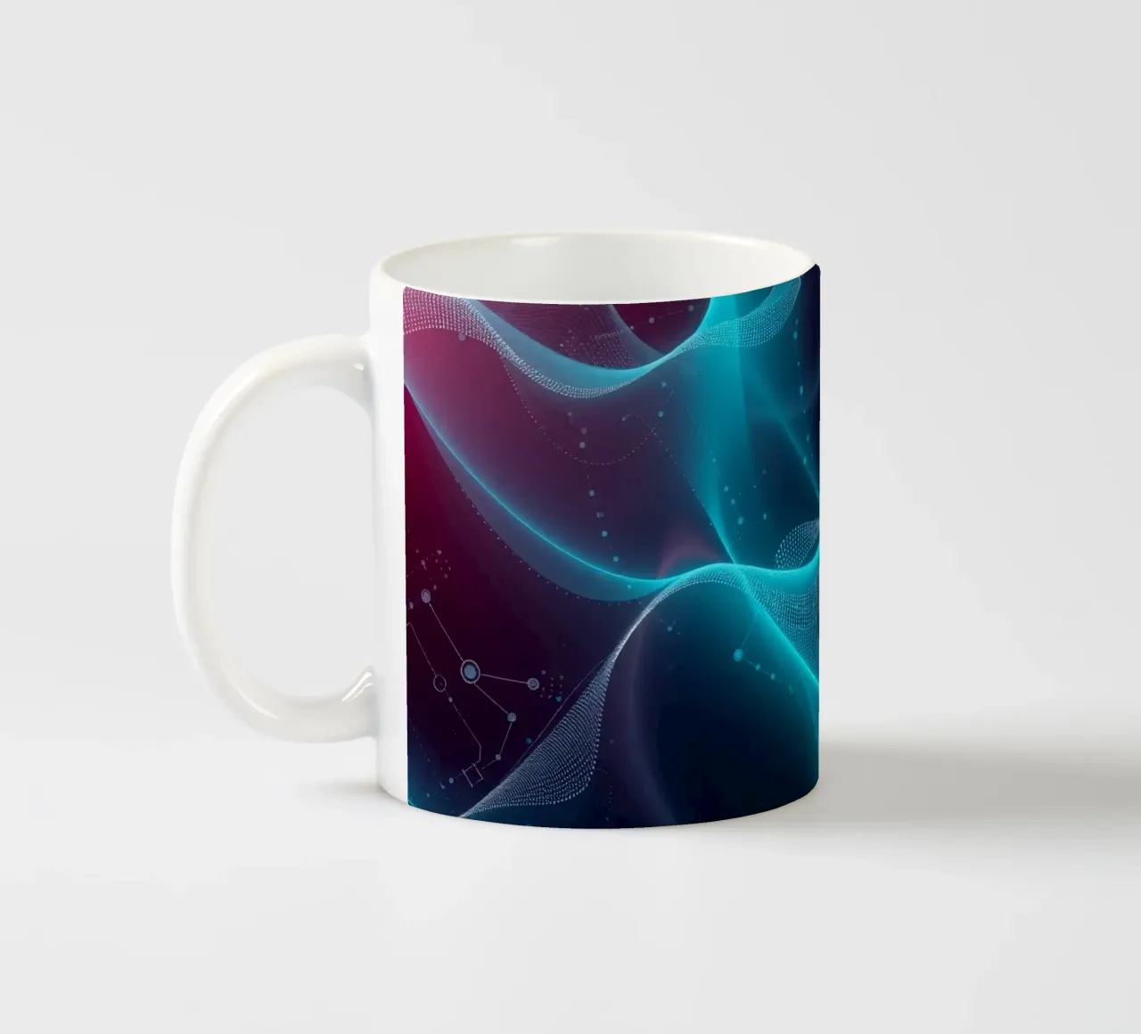 Vibrant digital waves create abstract patterns and depth ceramic mug by DesignDoodle