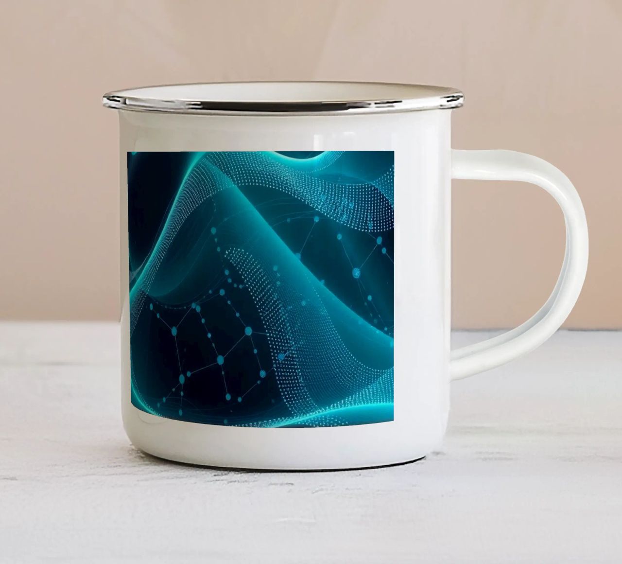 Vibrant digital waves create abstract patterns and depth enamel mug by DesignDoodle