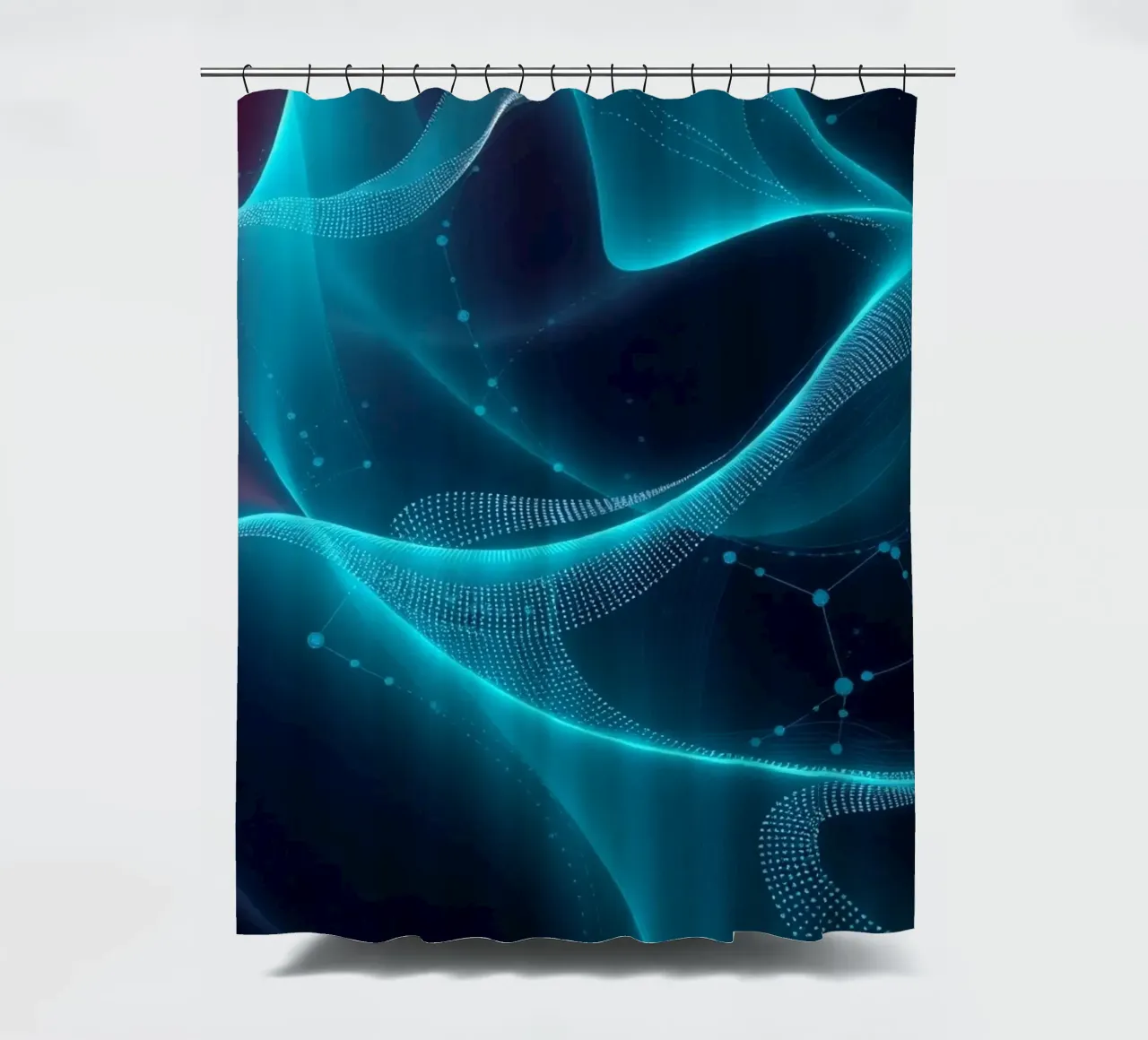 Vibrant digital waves create abstract patterns and depth shower curtain by DesignDoodle