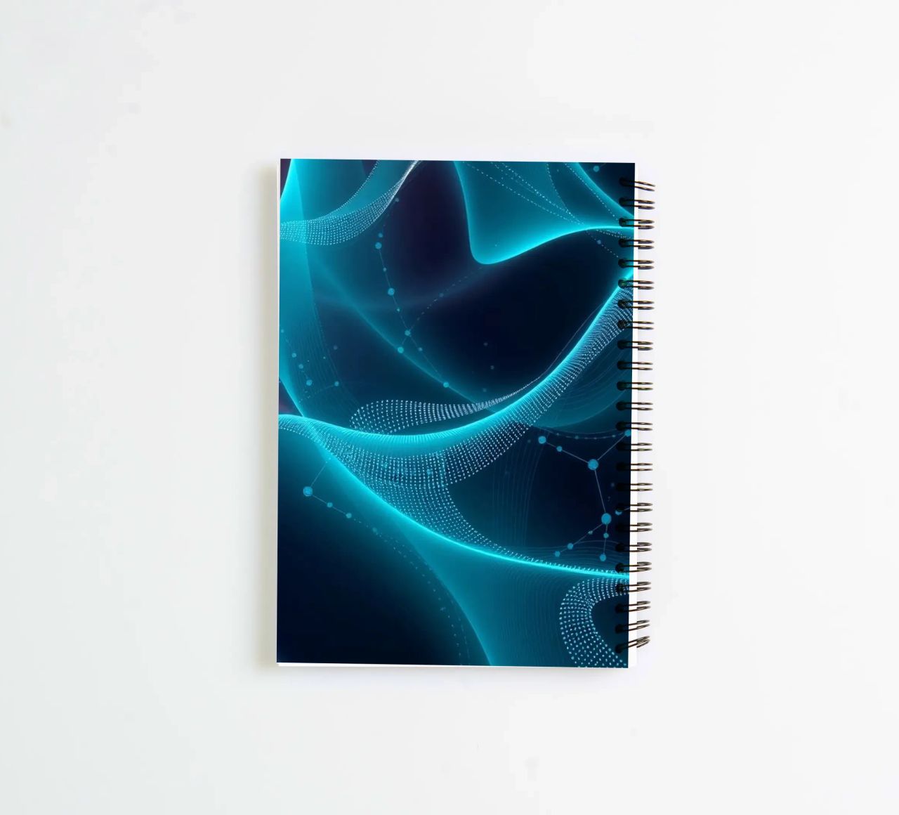Vibrant digital waves create abstract patterns and depth spiral notebook by DesignDoodle