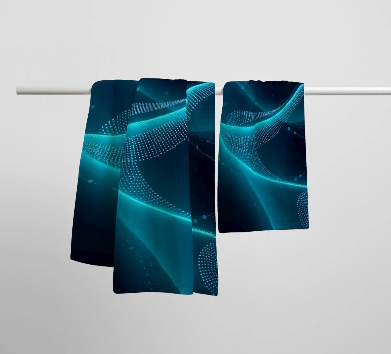 Vibrant digital waves create abstract patterns and depth towel by DesignDoodle