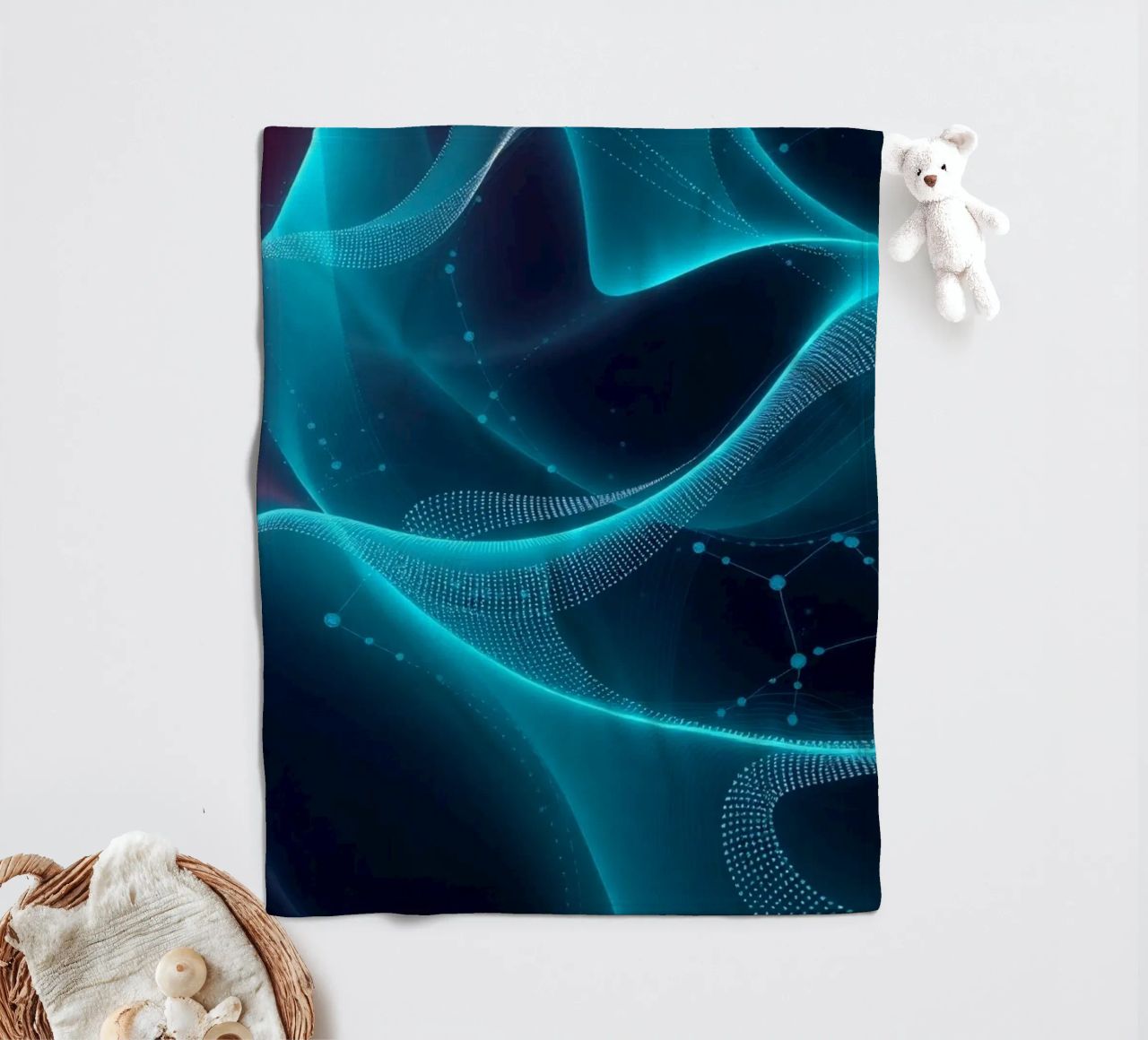 Vibrant digital waves create abstract patterns and depth fleece blanket by DesignDoodle
