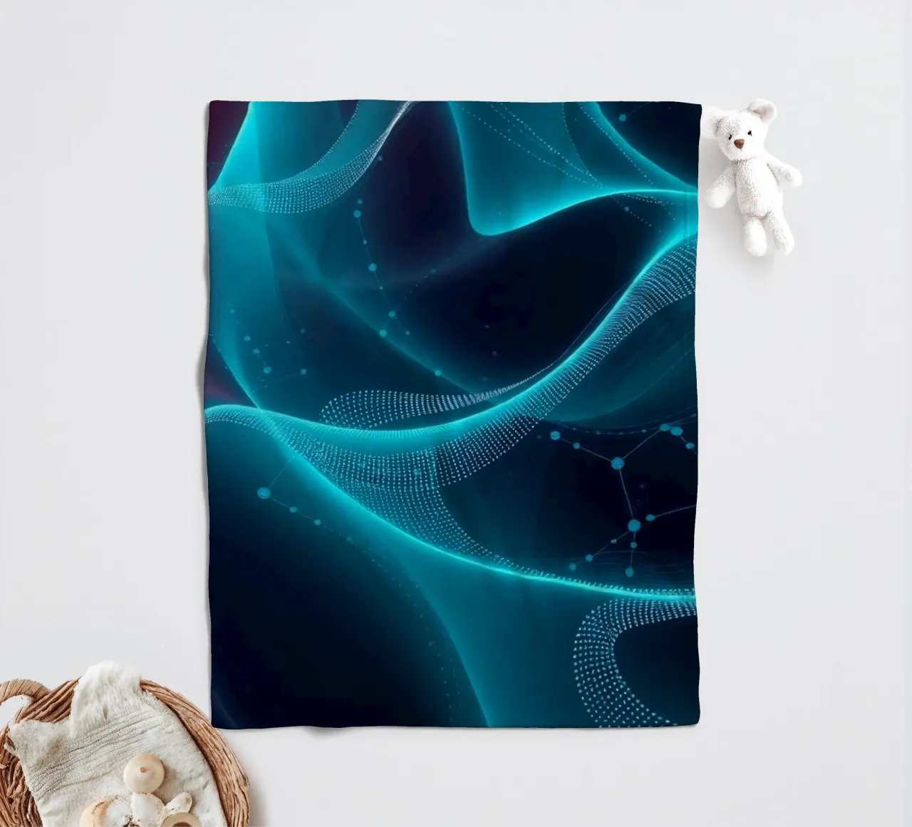 Vibrant digital waves create abstract patterns and depth fleece blanket by DesignDoodle