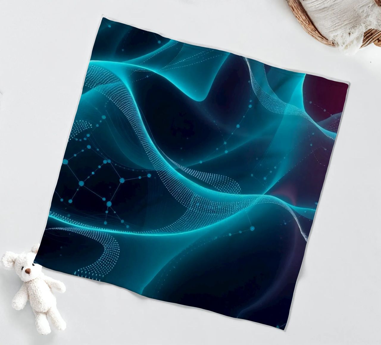 Vibrant digital waves create abstract patterns and depth fleece blanket by DesignDoodle