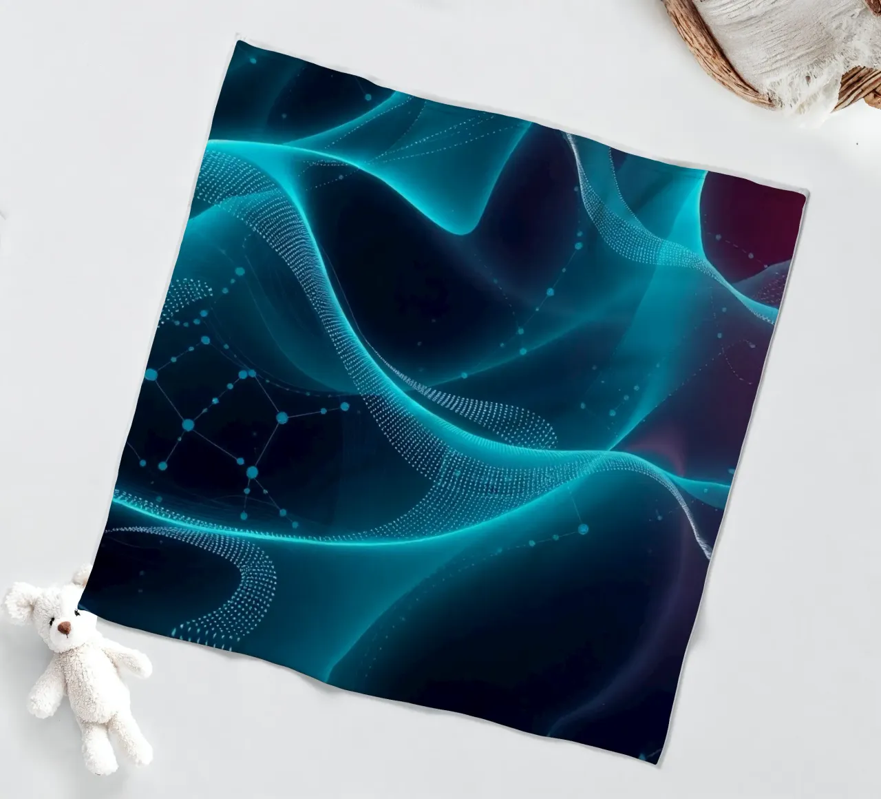 Vibrant digital waves create abstract patterns and depth fleece blanket by DesignDoodle