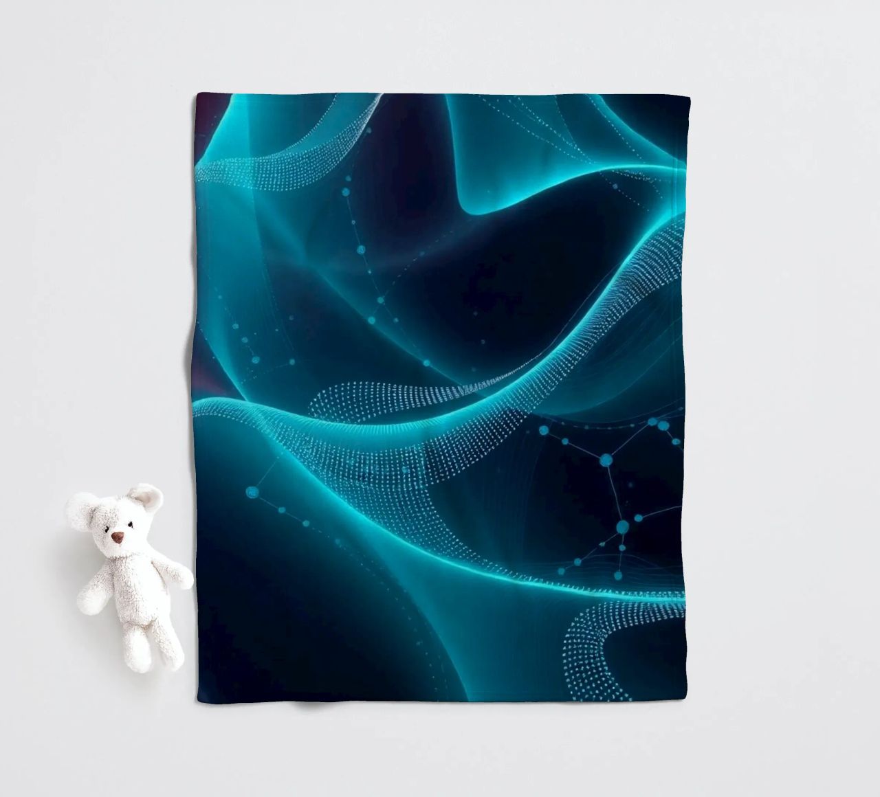 Vibrant digital waves create abstract patterns and depth fleece blanket by DesignDoodle