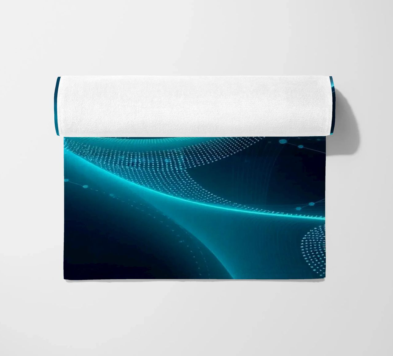 Vibrant digital waves create abstract patterns and depth beach towel by DesignDoodle