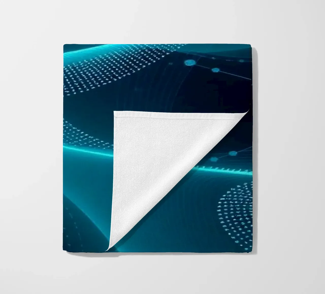 Vibrant digital waves create abstract patterns and depth beach towel by DesignDoodle