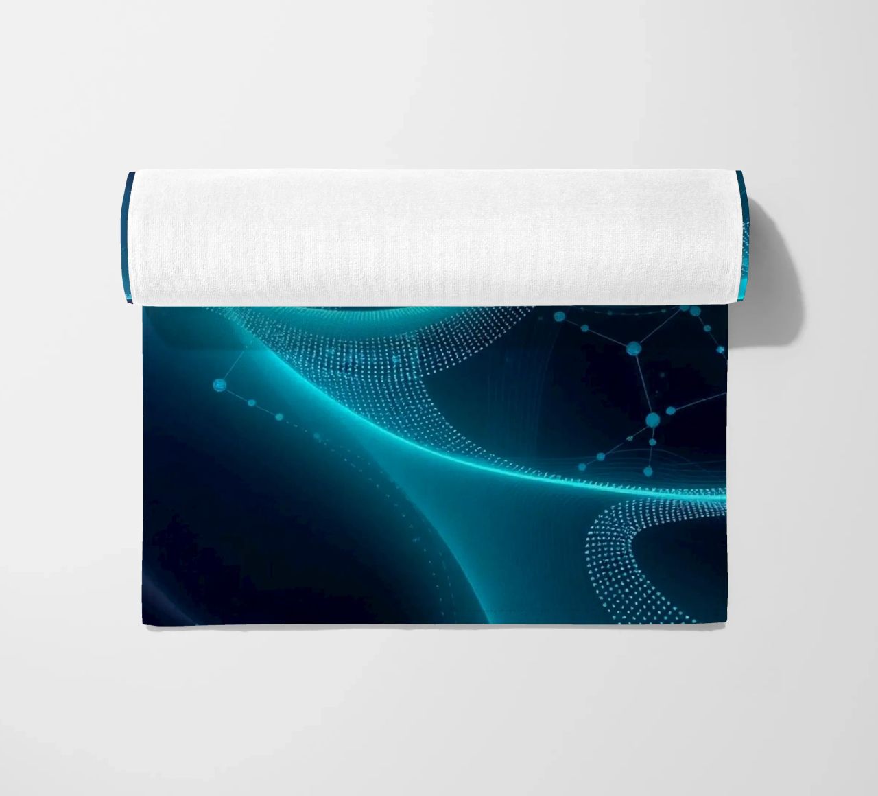 Vibrant digital waves create abstract patterns and depth beach towel by DesignDoodle