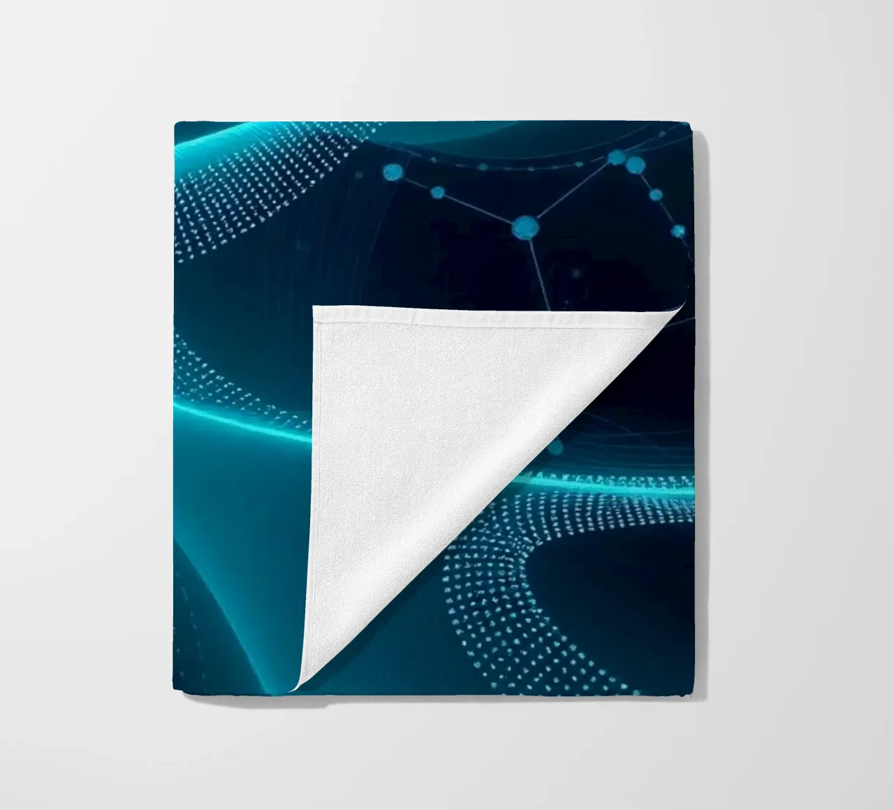 Vibrant digital waves create abstract patterns and depth beach towel by DesignDoodle