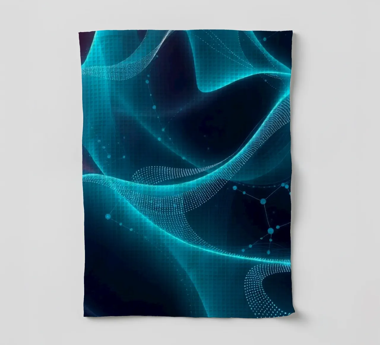 Vibrant digital waves create abstract patterns and depth tea towel by DesignDoodle