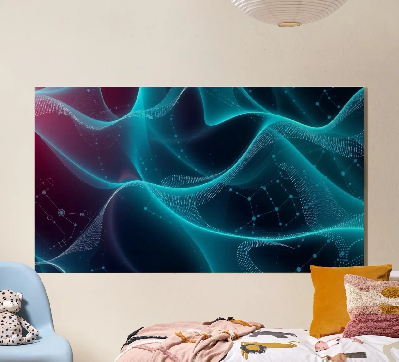 Vibrant digital waves create abstract patterns and depth acrylic glass by DesignDoodle
