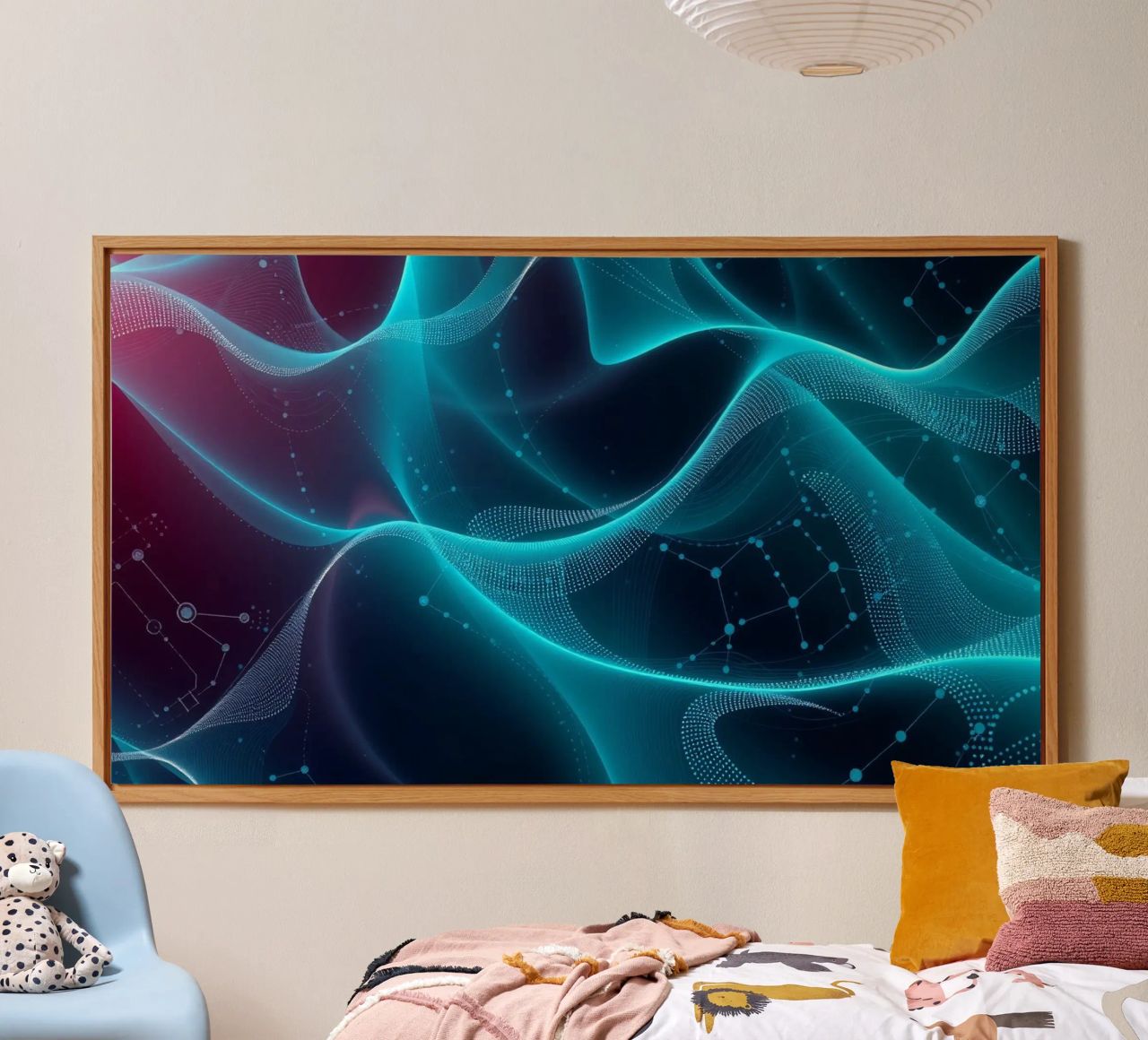 Vibrant digital waves create abstract patterns and depth alu-dibond by DesignDoodle