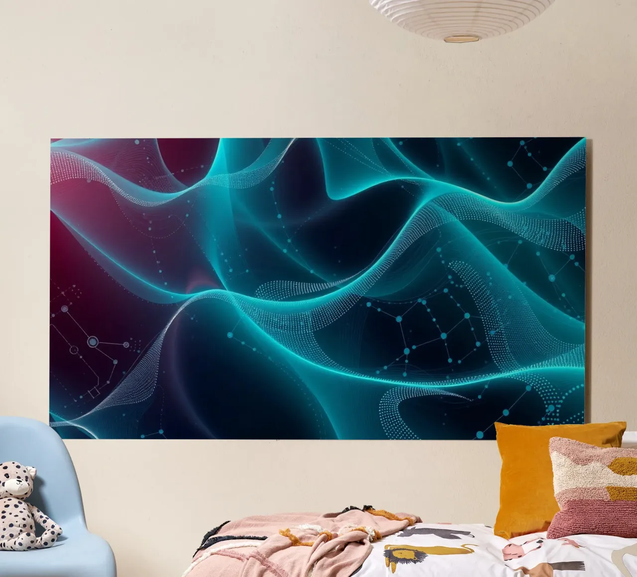 Des vagues numériques vibrantes créent des motifs abstraits et de la profondeur panneau forex de DesignDoodle