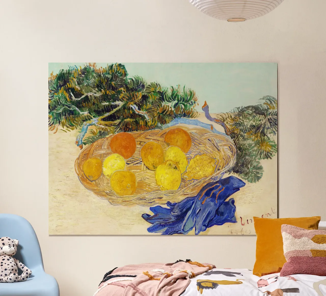 Vincent van Gogh Natura morta di arance e limoni con blu poster con telaio in plastica da Van Gogh Prints