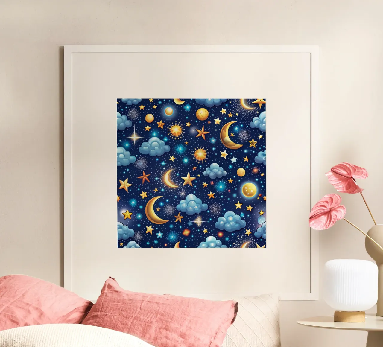 Cielo notturno da sogno poster con telaio in legno da Happy Littles
