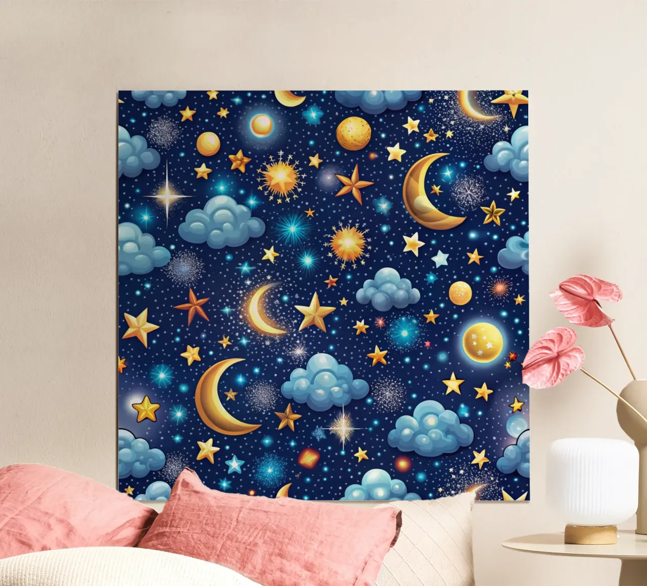 Cielo notturno da sogno poster con telaio in legno da Happy Littles