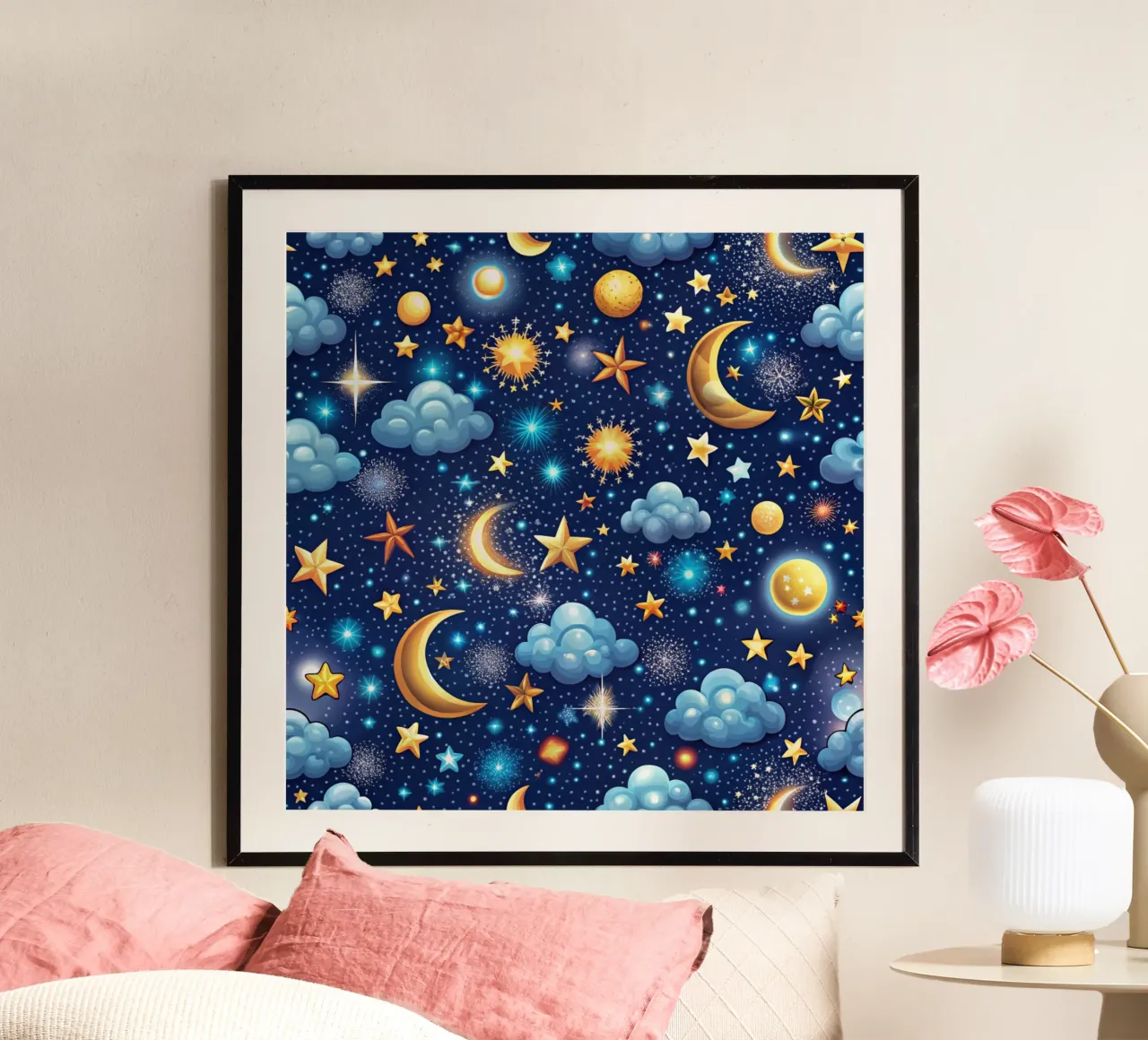 Cielo notturno da sogno poster con telaio in legno da Happy Littles