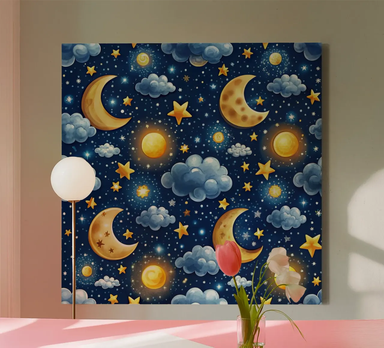 Verträumter Nachthimmel Leinwand mit Schattenfugenrahmen von Happy Littles