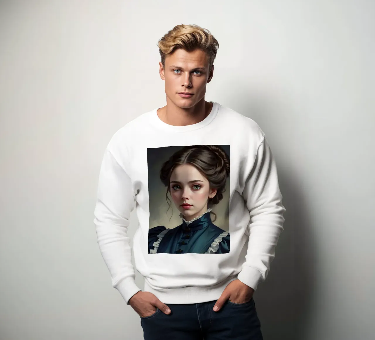 giovane donna in abito storico con acconciatura elegante felpa da DesignDoodle
