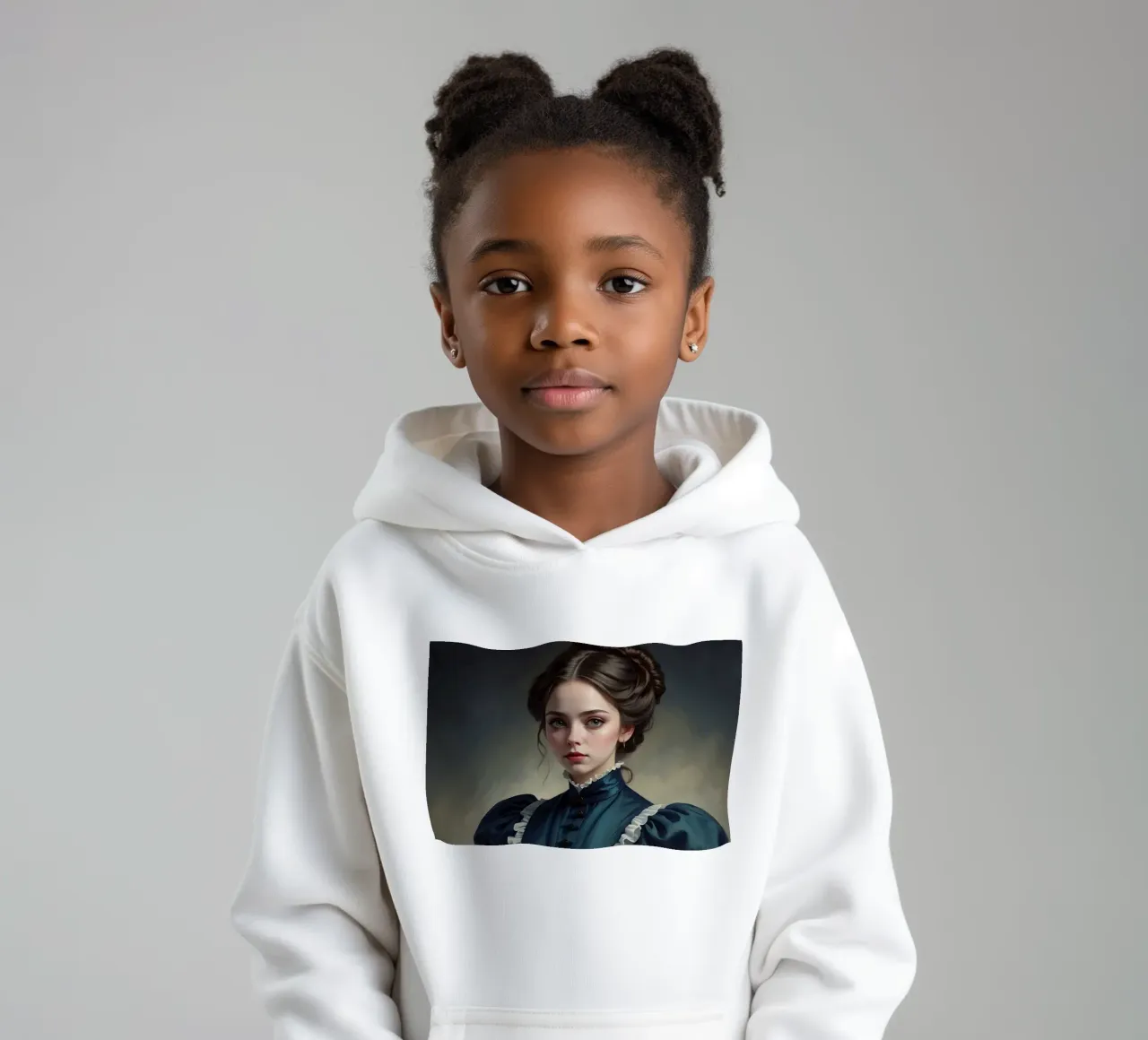 jonge vrouw in historische kleding met elegant kapsel kinder hoodie van DesignDoodle