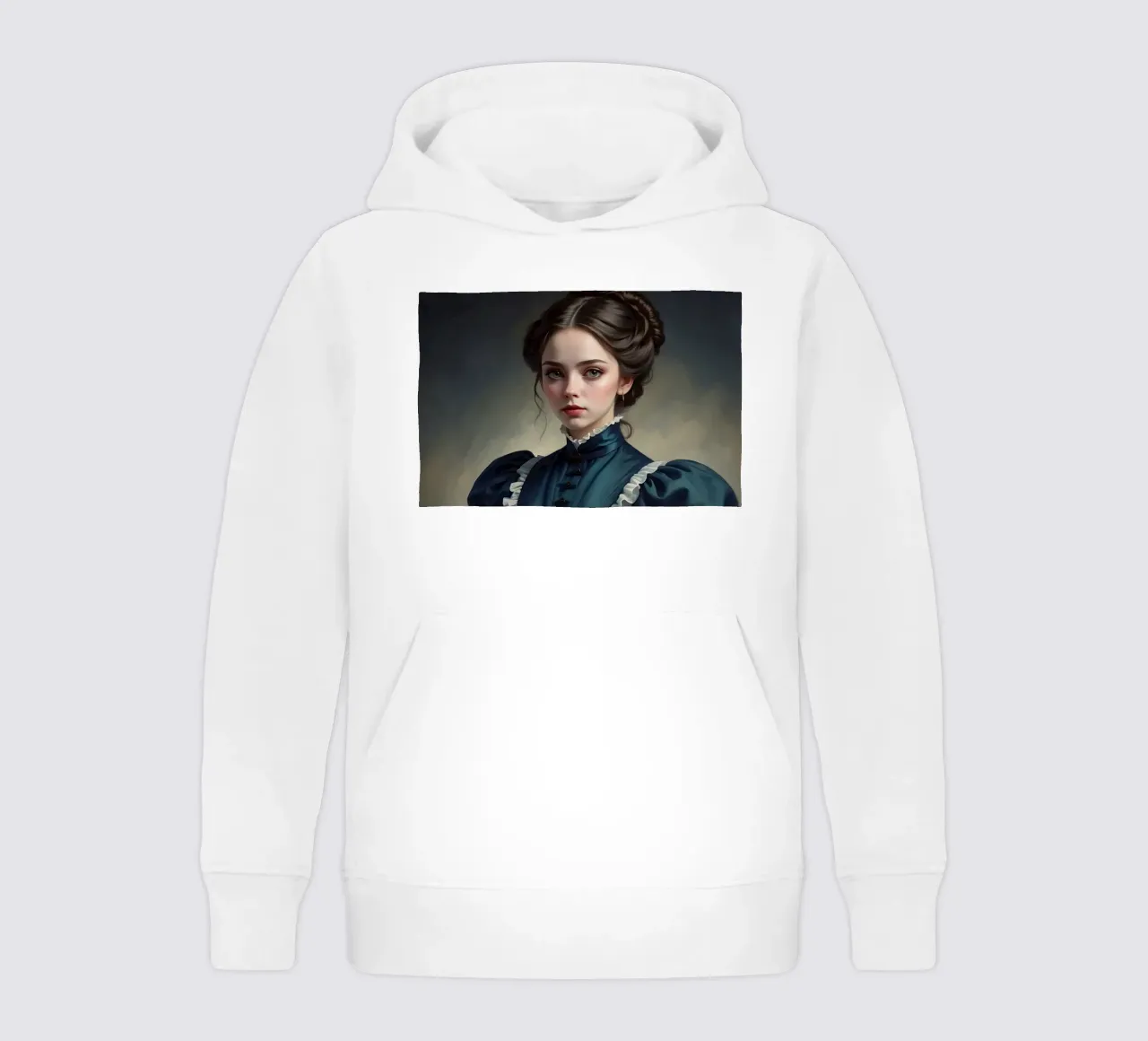jonge vrouw in historische kleding met elegant kapsel kinder hoodie van DesignDoodle
