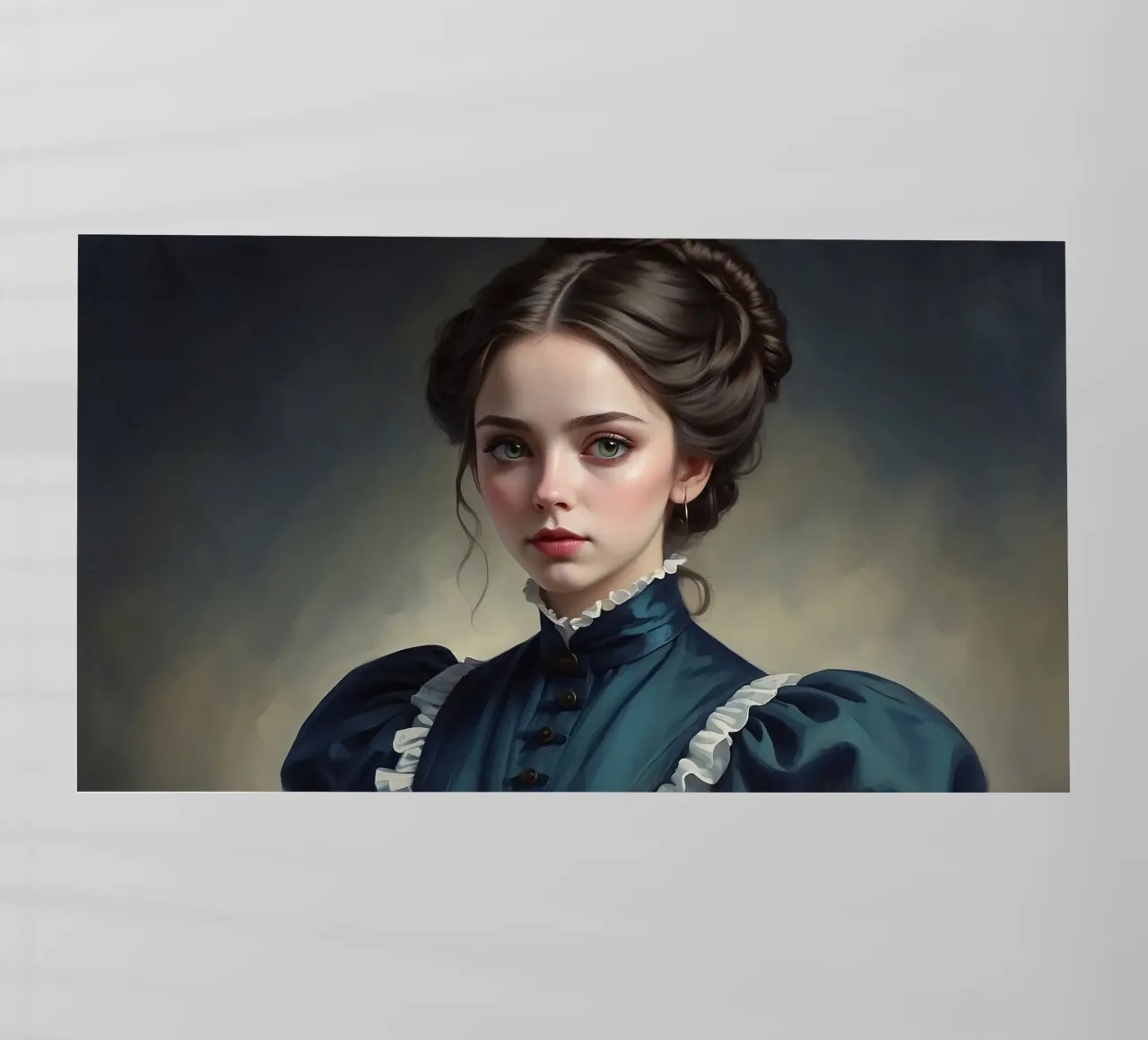 young woman in historical attire with elegant hairstyle backlit film by DesignDoodle