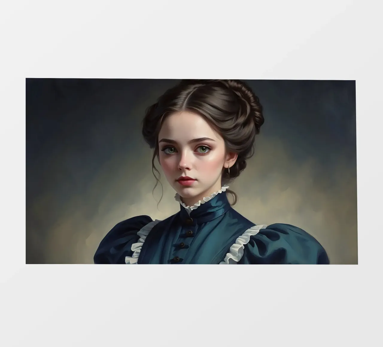 young woman in historical attire with elegant hairstyle backlit film by DesignDoodle