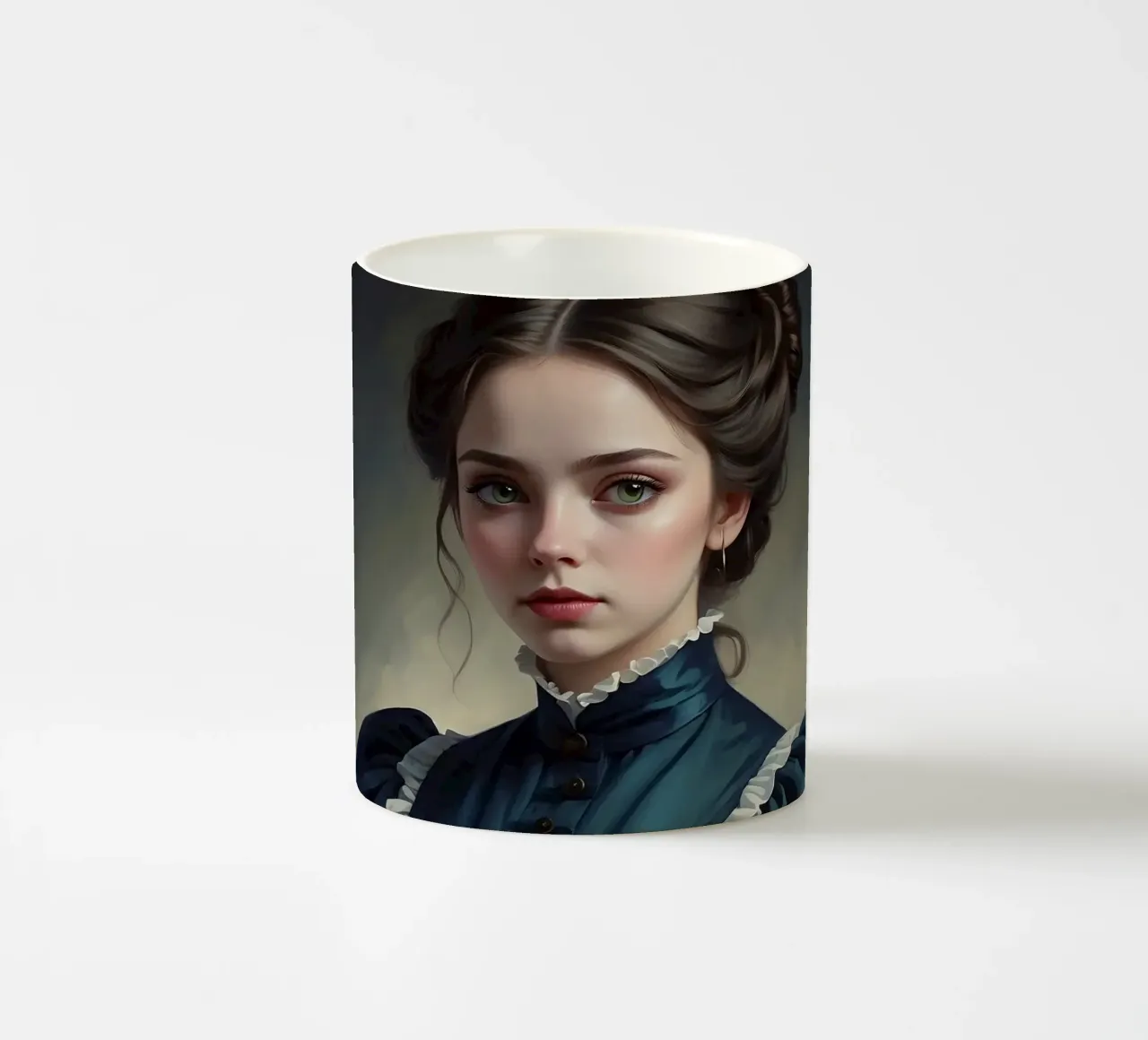 giovane donna in abito storico con acconciatura elegante tazza in ceramica da DesignDoodle