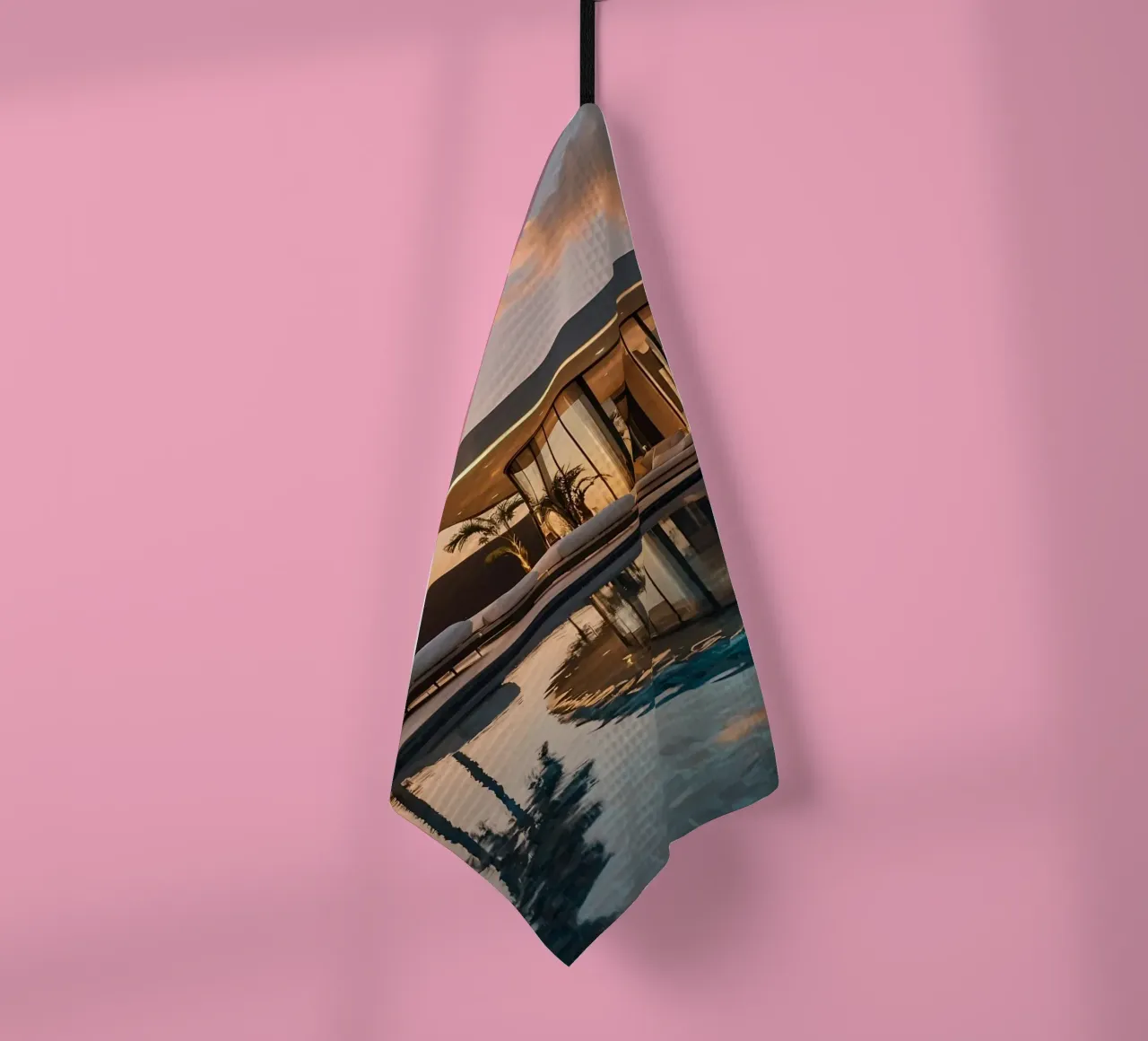 Moderna villa di lusso con splendido riflesso del tramonto canovaccio da cucina da DesignDoodle