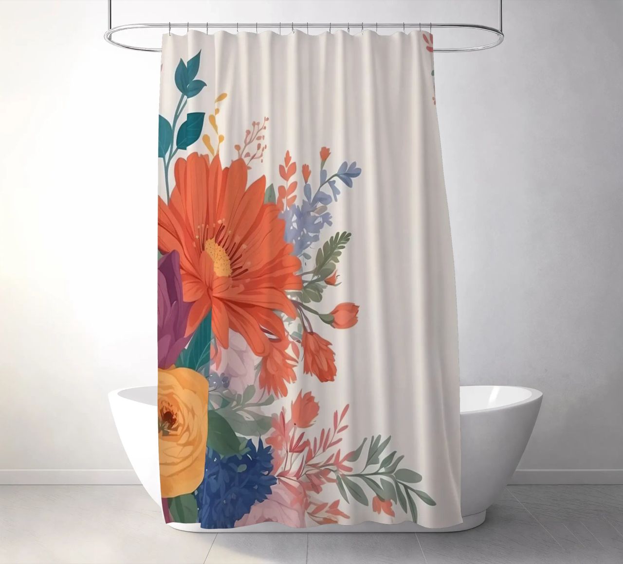 Composizione floreale colorata con gerbera, rose e margherite tenda da doccia da DesignDoodle