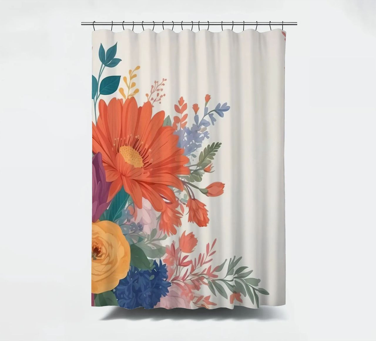 Composizione floreale colorata con gerbera, rose e margherite tenda da doccia da DesignDoodle