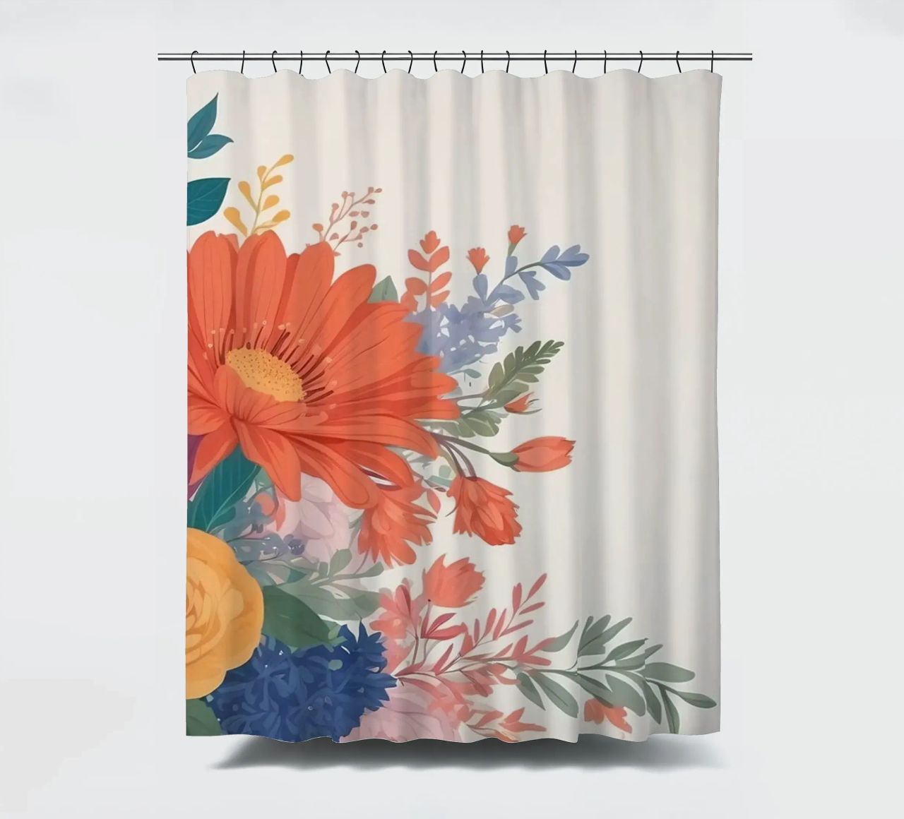 Composizione floreale colorata con gerbera, rose e margherite tenda da doccia da DesignDoodle