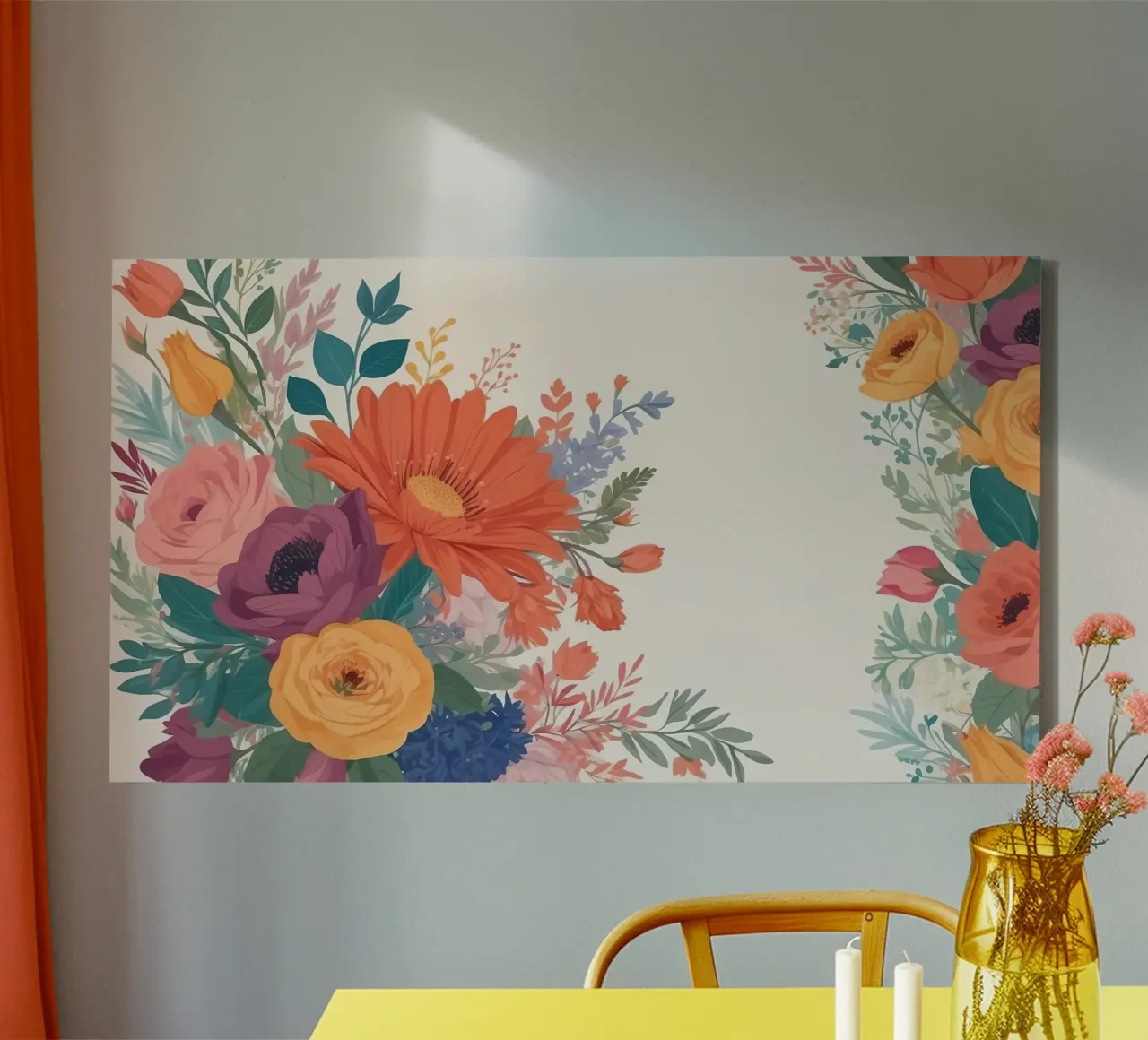 Composizione floreale colorata con gerbera, rose e margherite tela con Cornice a cassetta da DesignDoodle