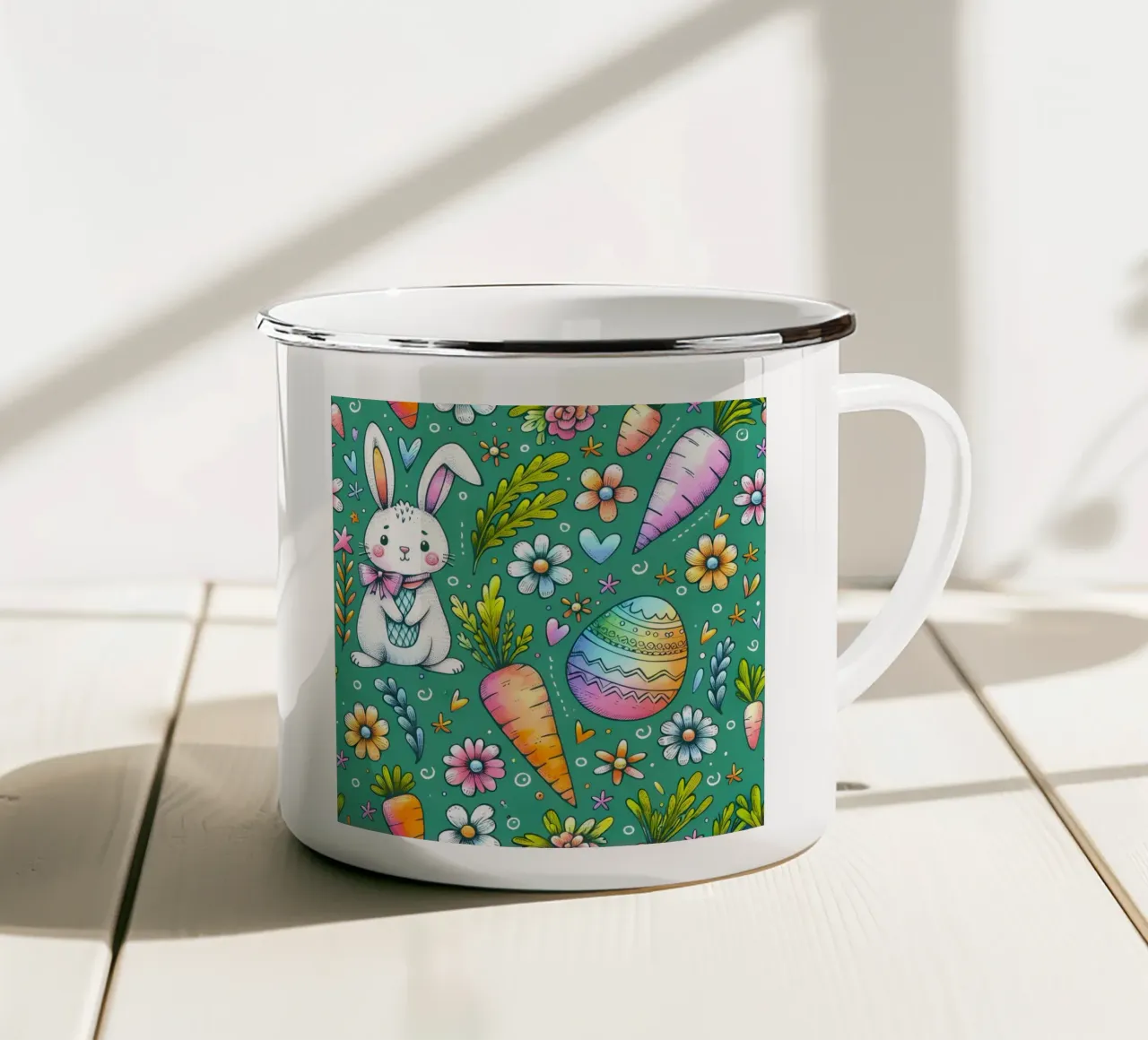 Scarabocchi del coniglietto di Pasqua tazza in smalto da Happy Littles